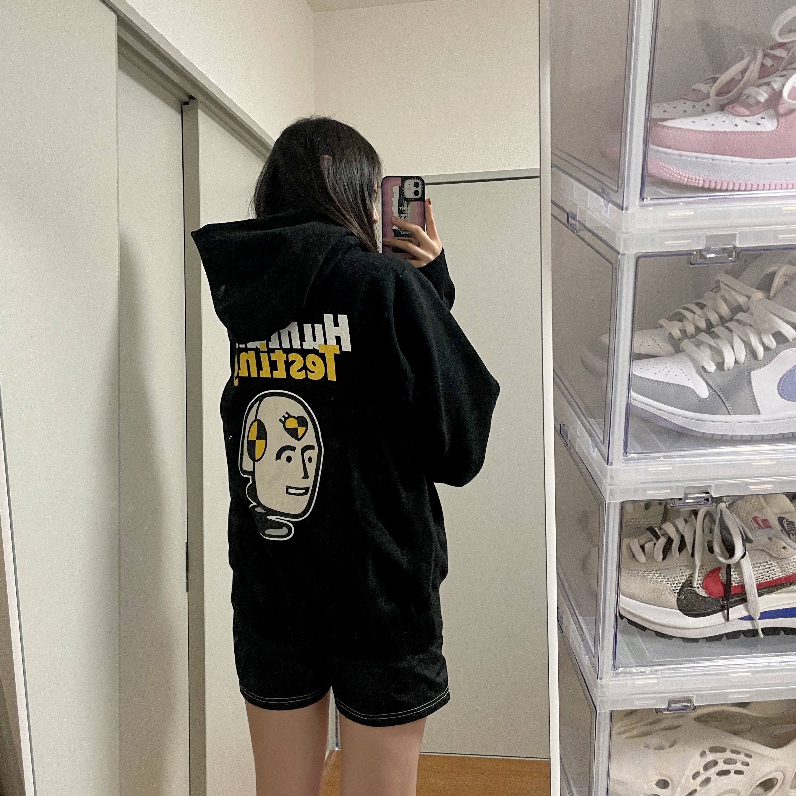 Human Made x A$AP Rocky Human Testing Pizza Hoodie Black 착용 스타일 - 1