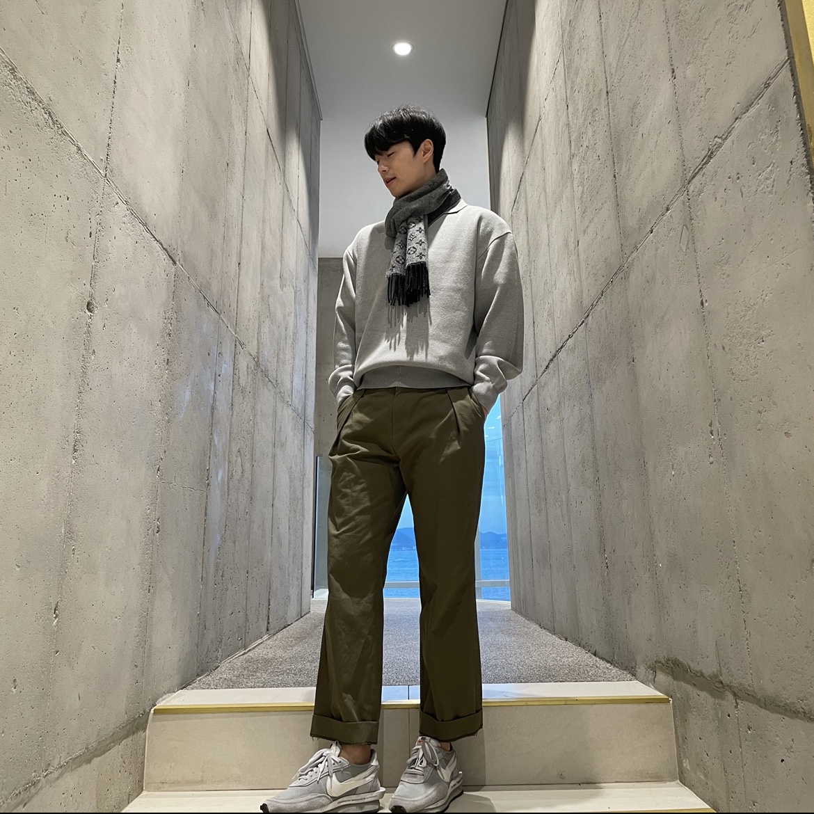 Nike x Sacai x Fragment LDWaffle Light Smoke Grey 착용 스타일 - 1