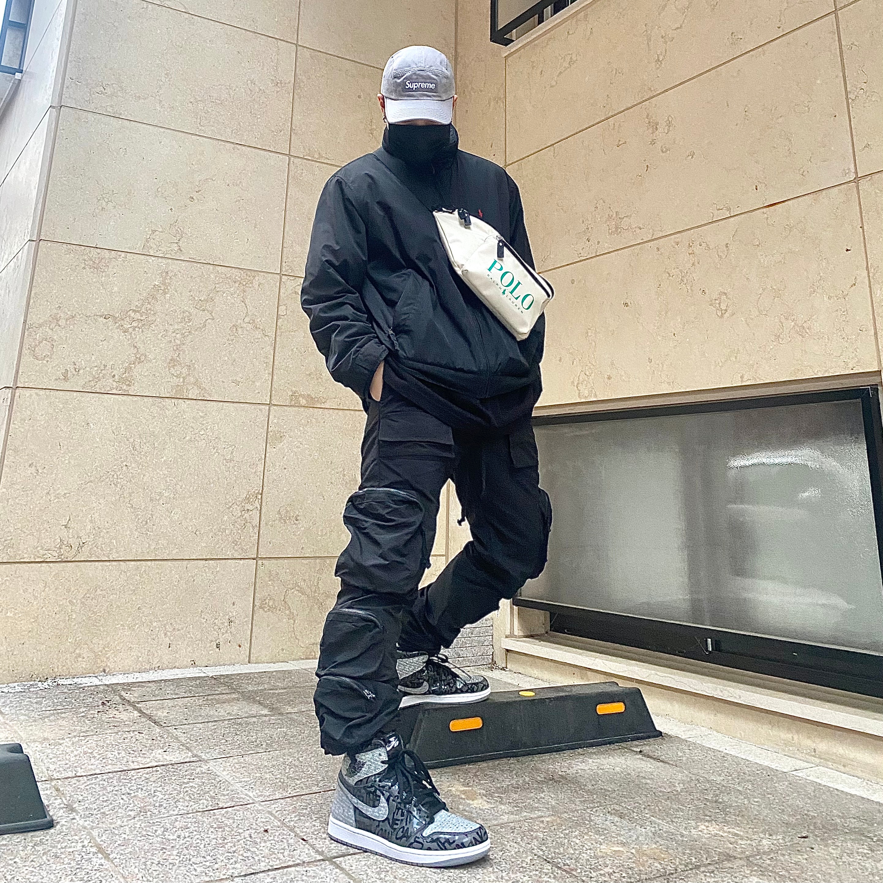 Jordan 1 Retro High OG Rebellionaire, Supreme Washed Chino Twill Camp Cap Grey - 22SS 착용 스타일 - 1