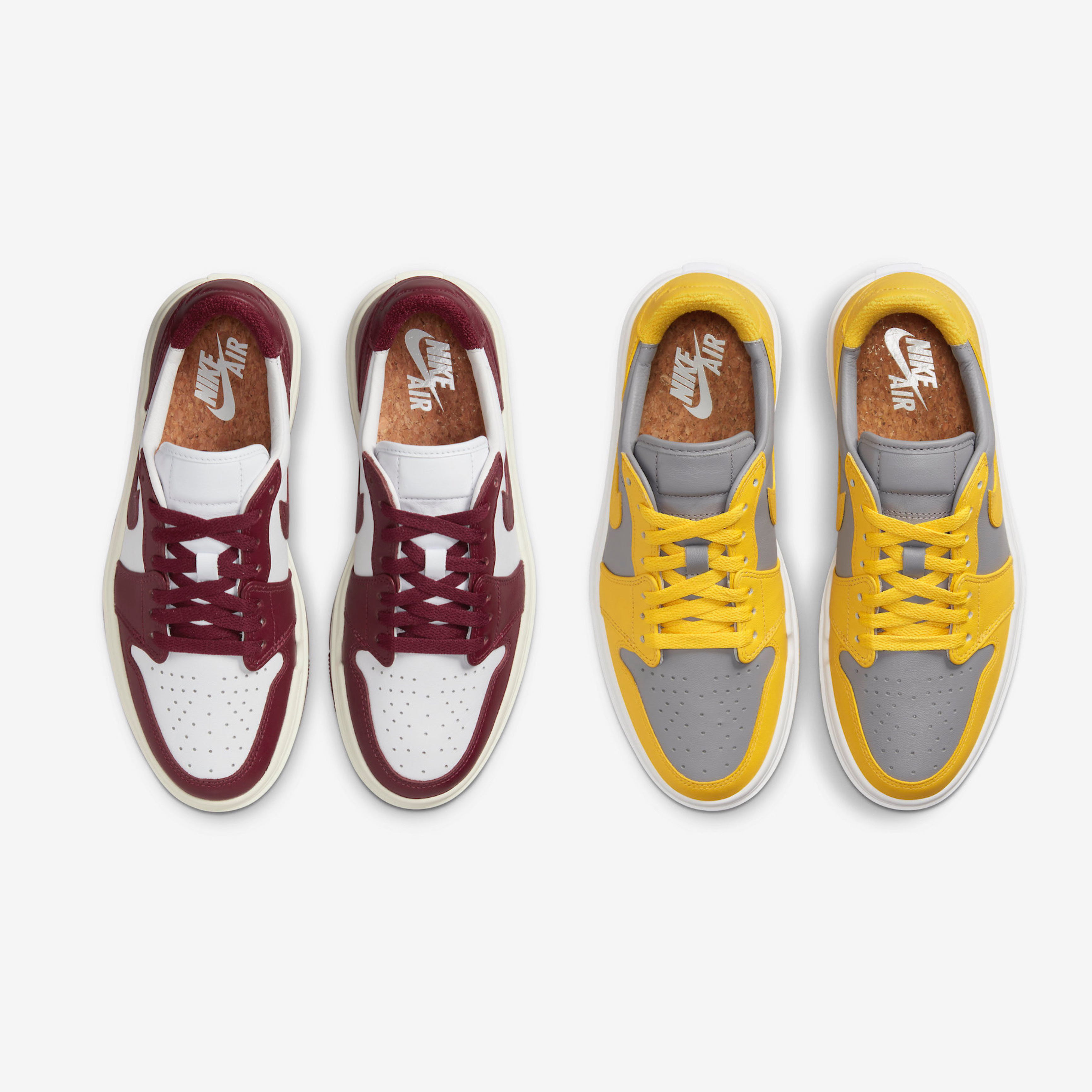 (W) Jordan 1 Elevate Low Dark Beetroot, (W) Jordan 1 Elevate Low Cement Grey Varsity Maize 착용 스타일 - 3