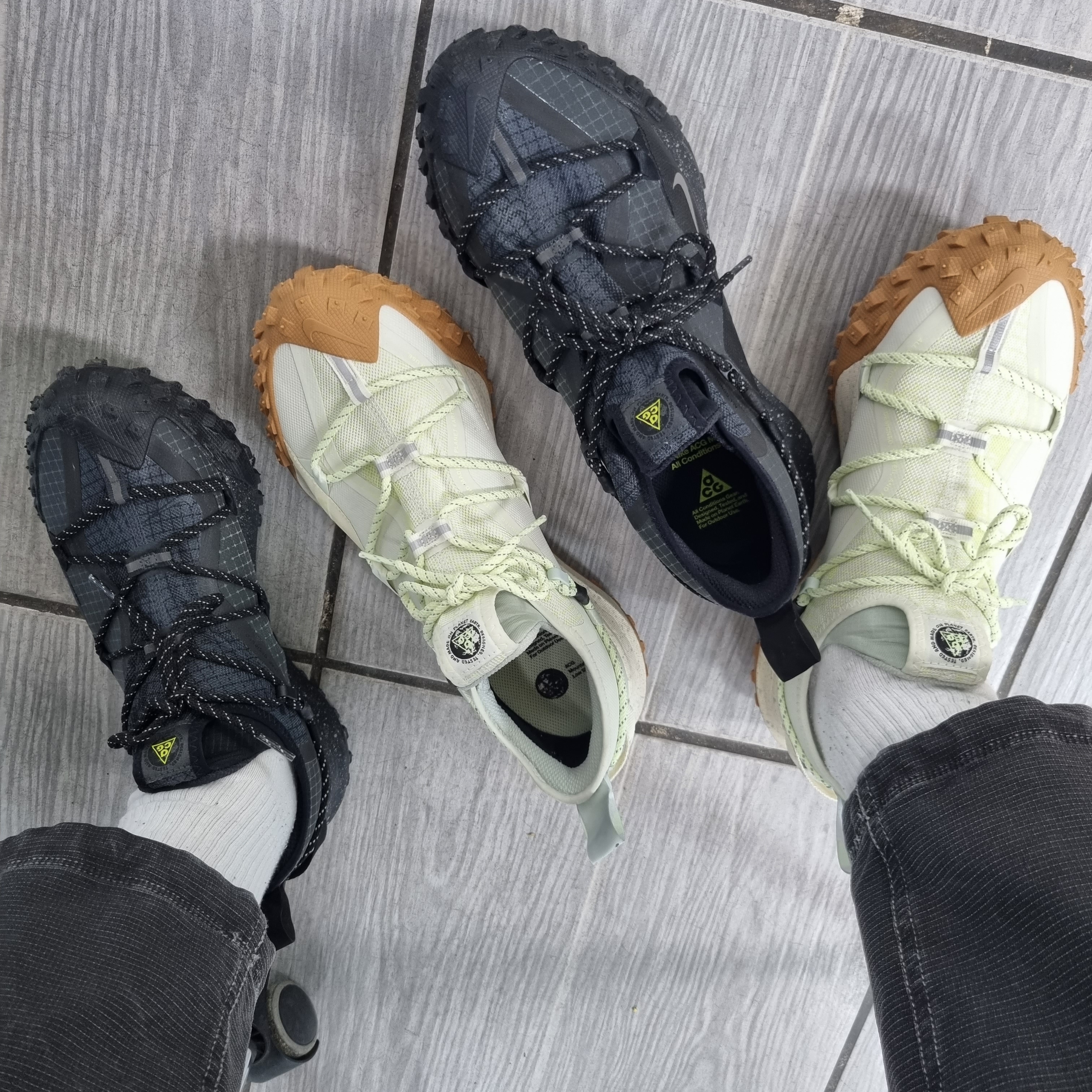 Nike ACG Mountain Fly Low Gore-Tex SE Dark Smoke Grey, Nike ACG Mountain Fly Low Gore-Tex SE Sea Glass 착용 스타일