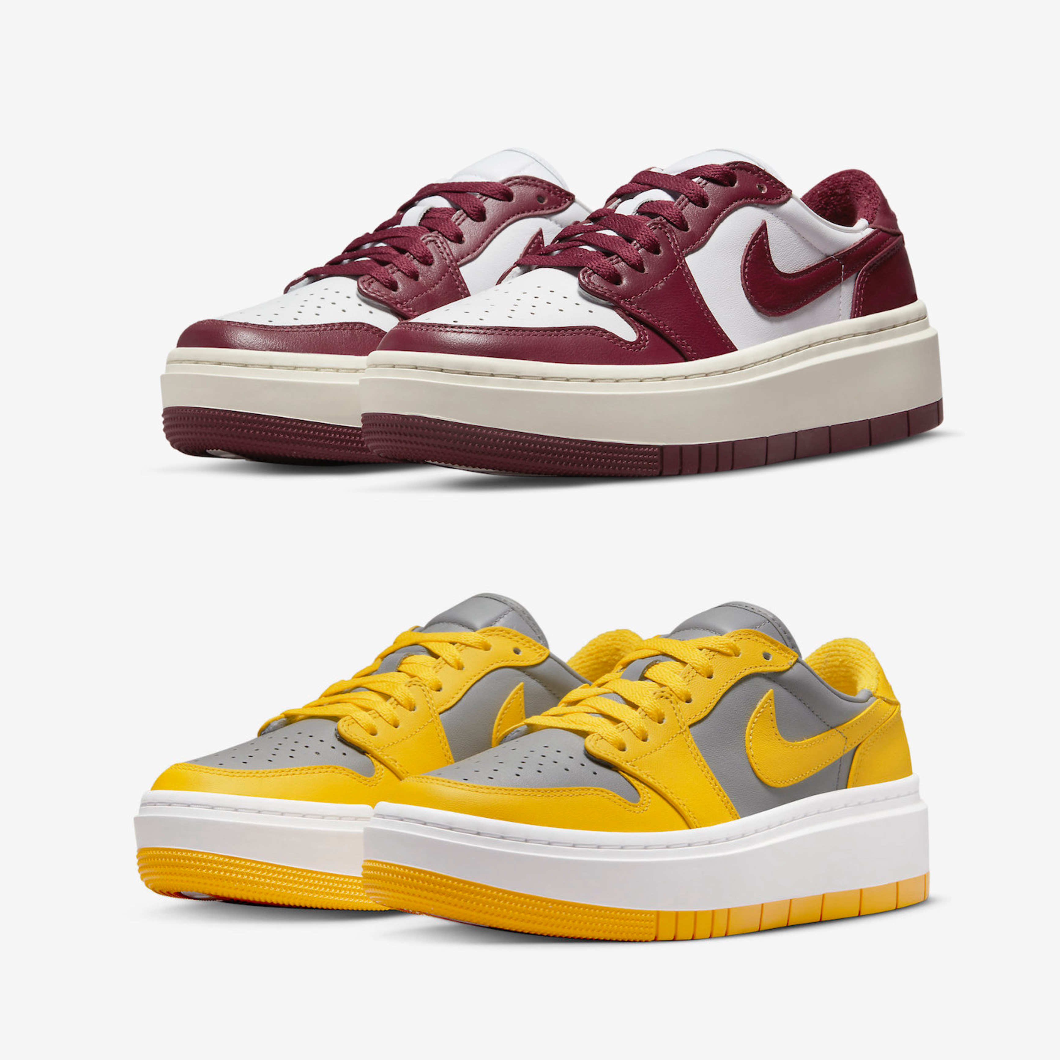 (W) Jordan 1 Elevate Low Dark Beetroot, (W) Jordan 1 Elevate Low Cement Grey Varsity Maize 착용 스타일 - 2