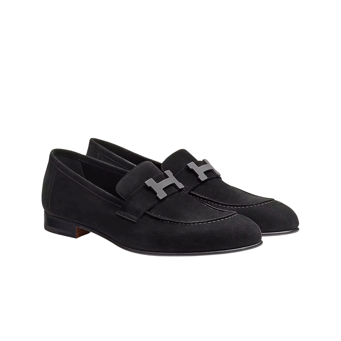 Hermes Paris Loafers Suede Goatskin & Black Metal Noir 상세 이미지 2