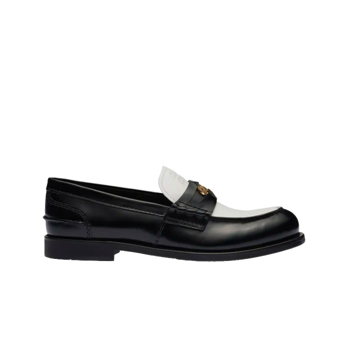 (W) 미우 미우 가죽 페니 로퍼 블랙 화이트((W) Miu Miu Leather Penny Loafers Black White)