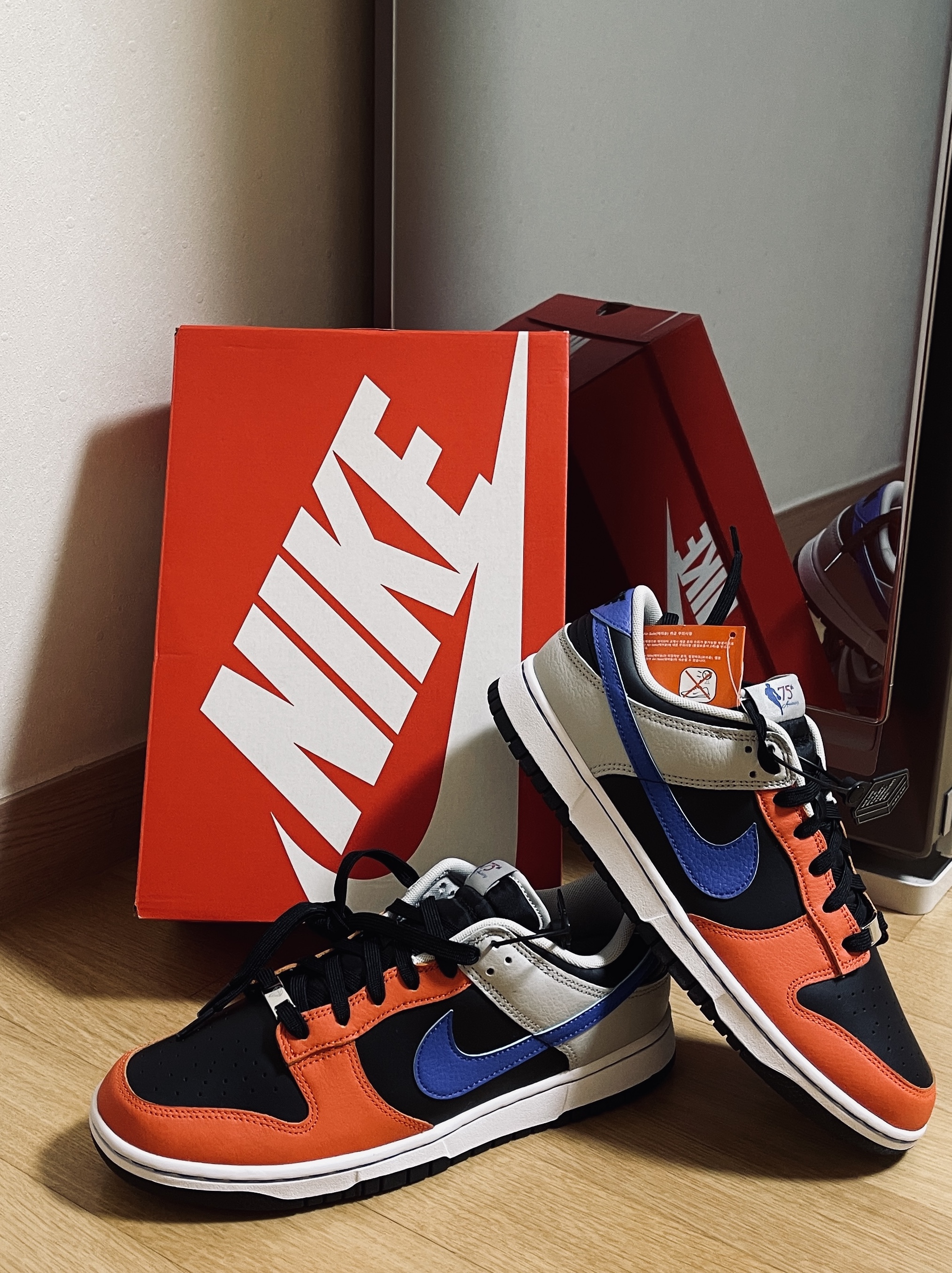 Nike x NBA Dunk Low Retro EMB Racer Blue and Orange 착용 스타일