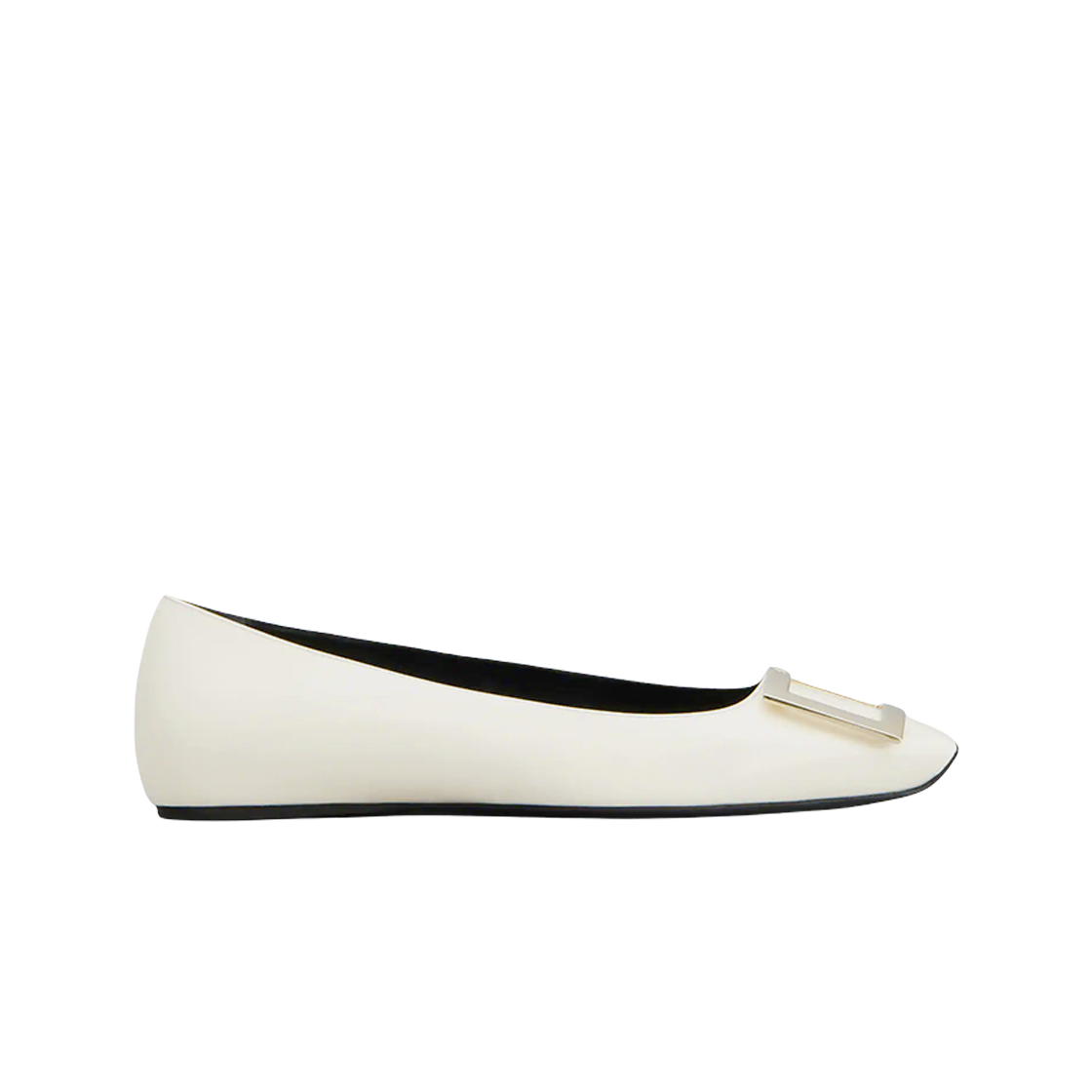 (W) 로저 비비에 트럼펫 메탈 버클 발레리나 플랫 페이턴트 레더 오프 화이트((W) Roger Vivier Trompette Metal Buckle Ballerinas Patent Leather Off White) - 1