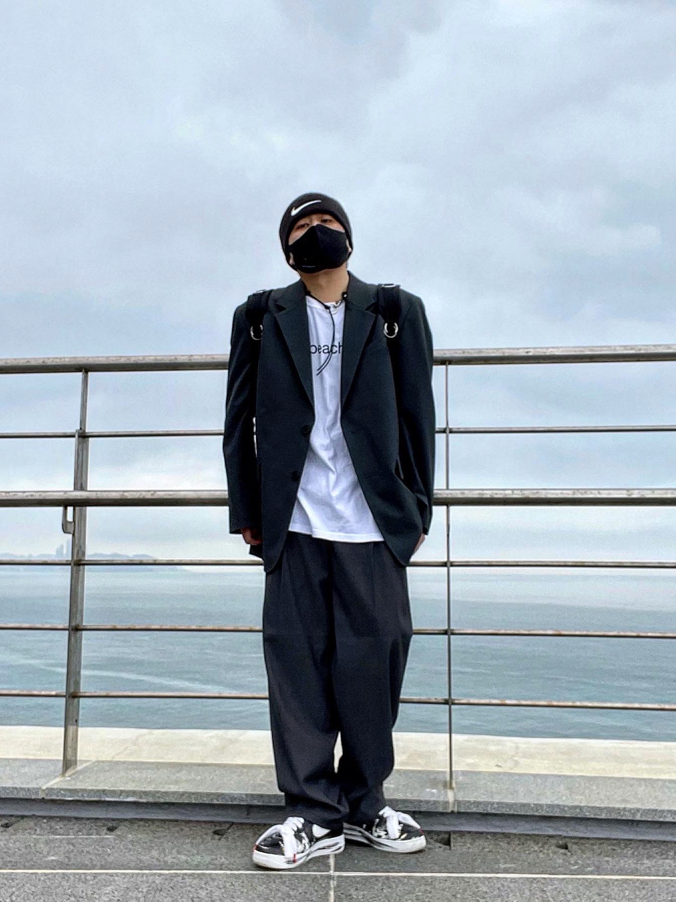 Nike x Peaceminusone Air Force 1 Low Para-Noise, Stussy x CDG Laguna Beach T-Shirt White 착용 스타일
