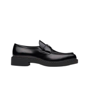 Prada Chocolate Sharp Brushed Leather Pointed Loafers Black