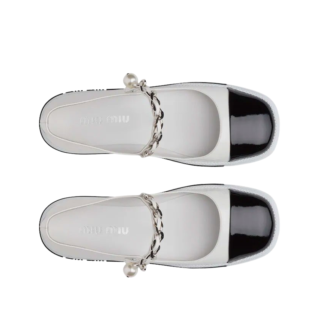 (W) 미우 미우 페이턴트 레더 스포티 발레리나 화이트 블랙((W) Miu Miu Patent Leather Sporty Ballerinas White Black) - 2