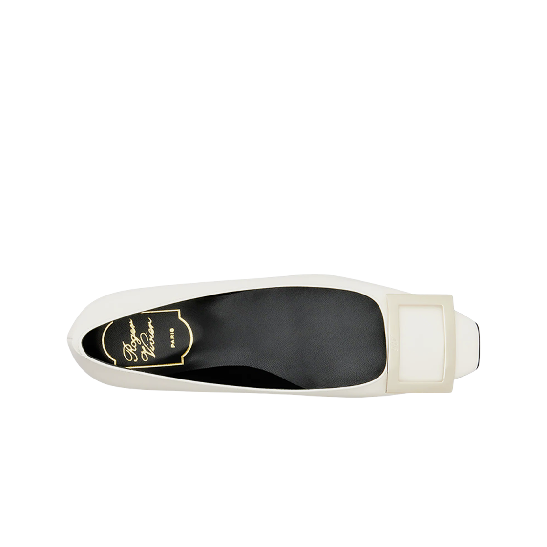 (W) 로저 비비에 트럼펫 메탈 버클 발레리나 플랫 페이턴트 레더 오프 화이트((W) Roger Vivier Trompette Metal Buckle Ballerinas Patent Leather Off White) - 2