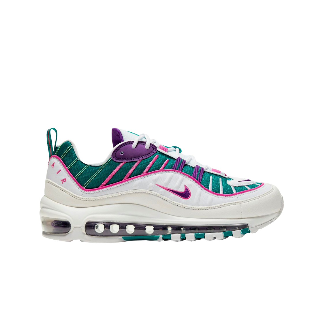 (W) 나이키 에어맥스 98 브라이트 스프루스 볼티지 퍼플((W) Nike Air Max 98 Bright Spruce Voltage Purple)