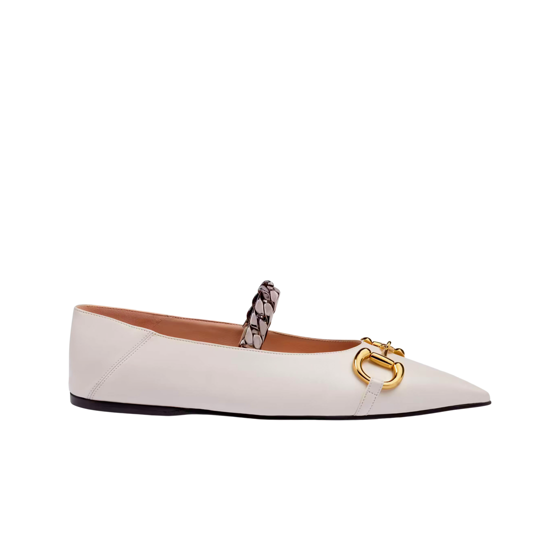 621161-1RH00-9050 (W) Gucci Ballerina Flat with Horsebit White