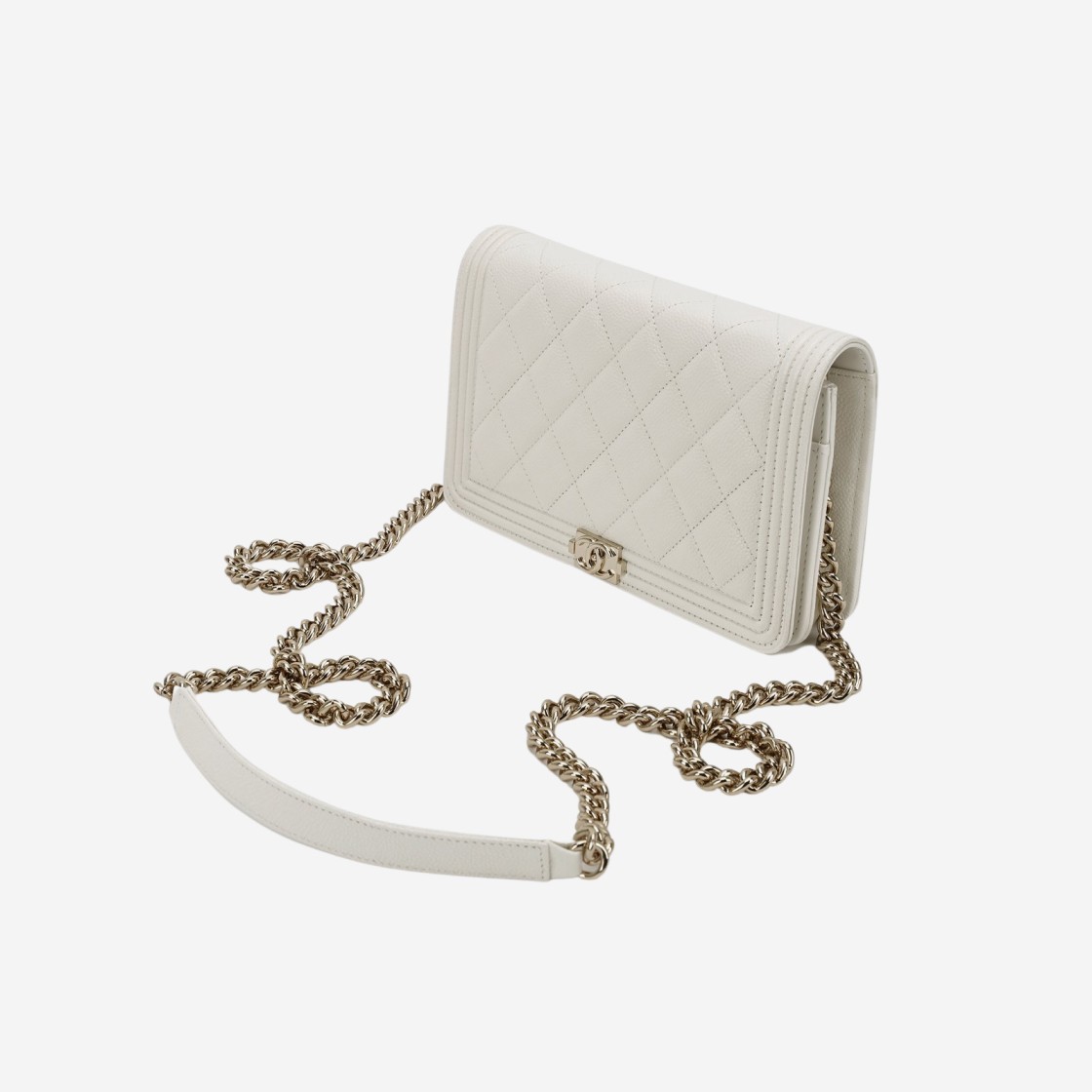 Chanel Boy Chanel Wallet On Chain Grained Calfskin & Gold White 상세 이미지 3