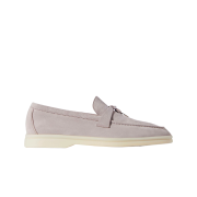 (W) Loro Piana Summer Charms Walk Suede Calfskin Pearl Grey