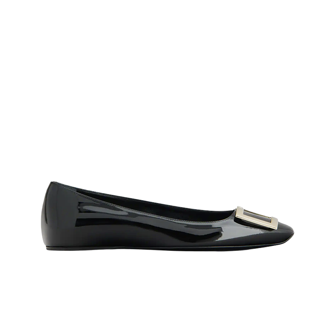 (W) 로저 비비에 트럼펫 메탈 버클 발레리나 플랫 페이턴트 레더 블랙((W) Roger Vivier Trompette Metal Buckle Ballerinas Patent Leather Black)