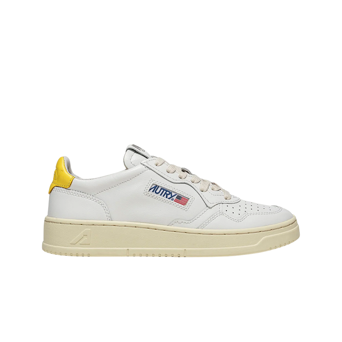 오트리 메달리스트 로우 레더 스니커즈 화이트 옐로우(Autry Medalist Low Leather Sneakers White Yellow)