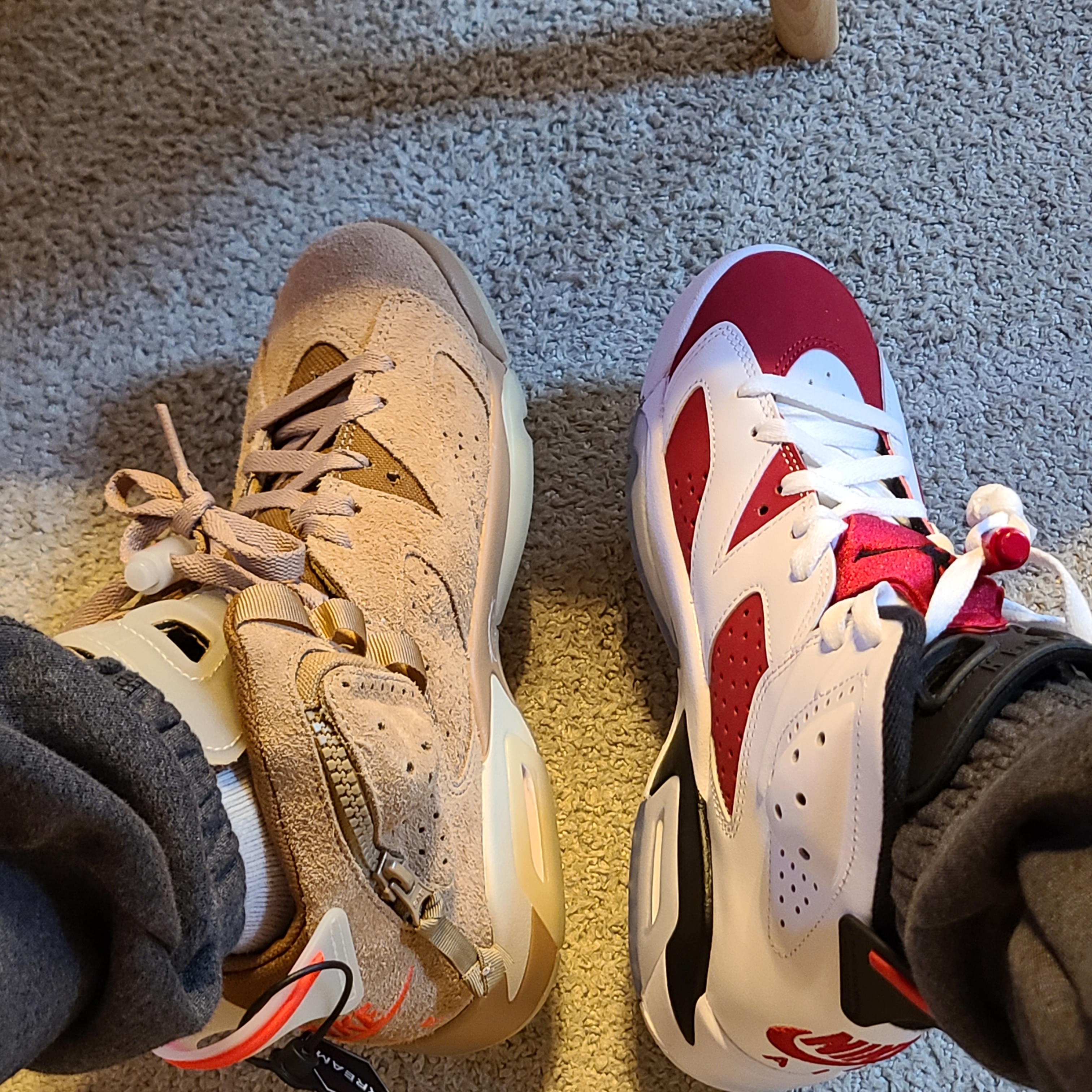 Jordan 6 x Travis Scott Retro SP British Khaki, Jordan 6 Retro Carmine 2021 착용 스타일