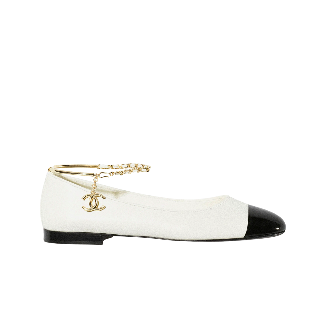 G38986-Y55859-K4187 (W) Chanel Ballerina Flat Lambskin Patent Calfskin & White Black - 대표 이미지 #1
