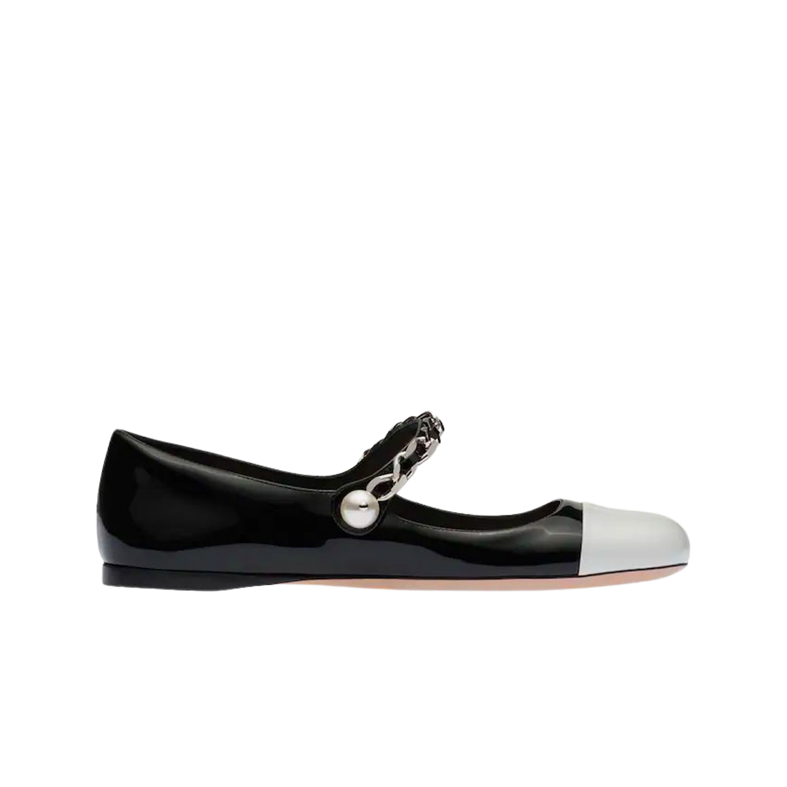 (W) 미우 미우 페이턴트 가죽 발레리나 블랙 화이트((W) Miu Miu Patent Leather Ballerinas Black White)