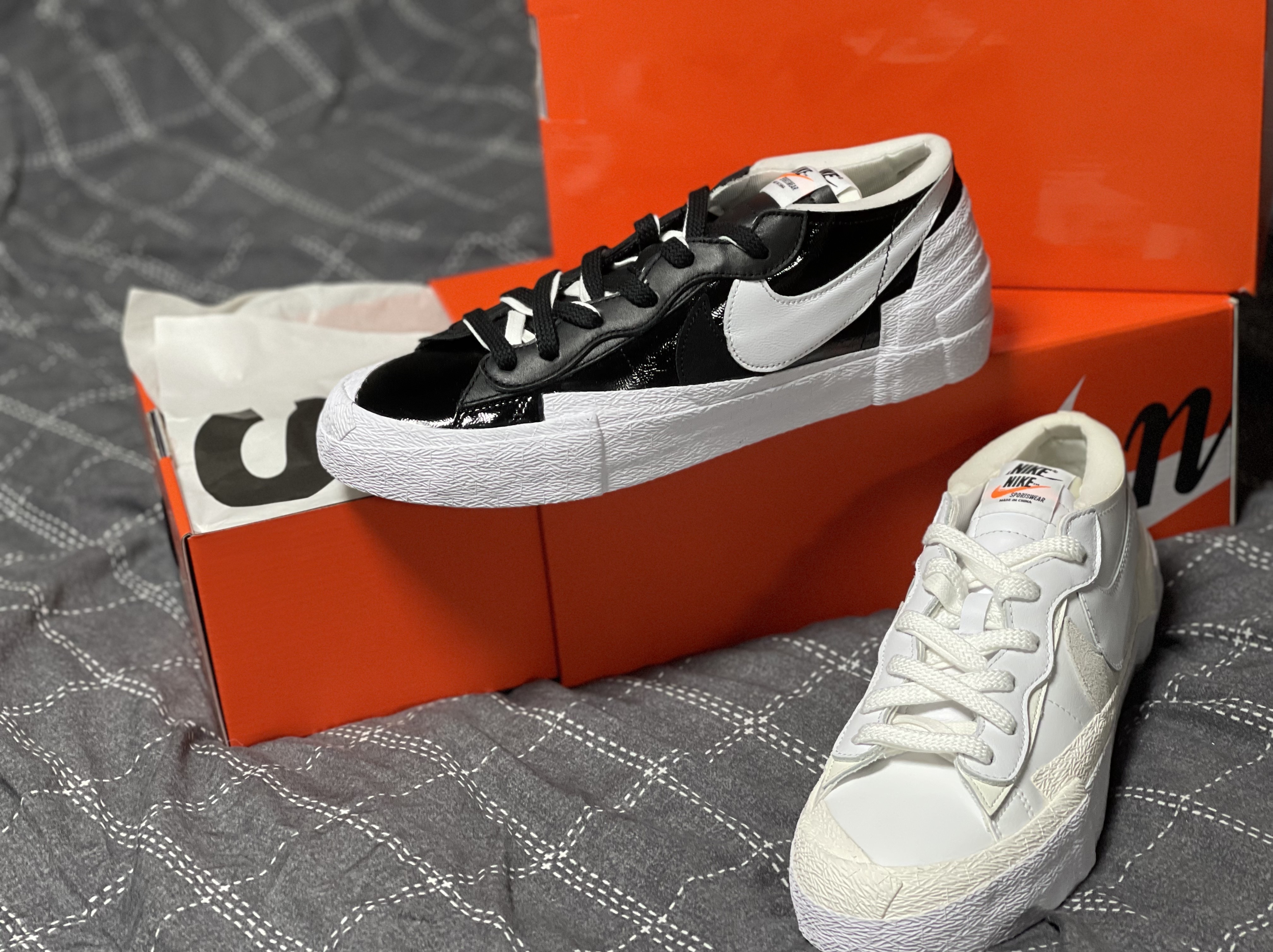 Nike x Sacai Blazer Low Black Patent Leather, Nike x Sacai Blazer Low White Patent Leather 착용 스타일