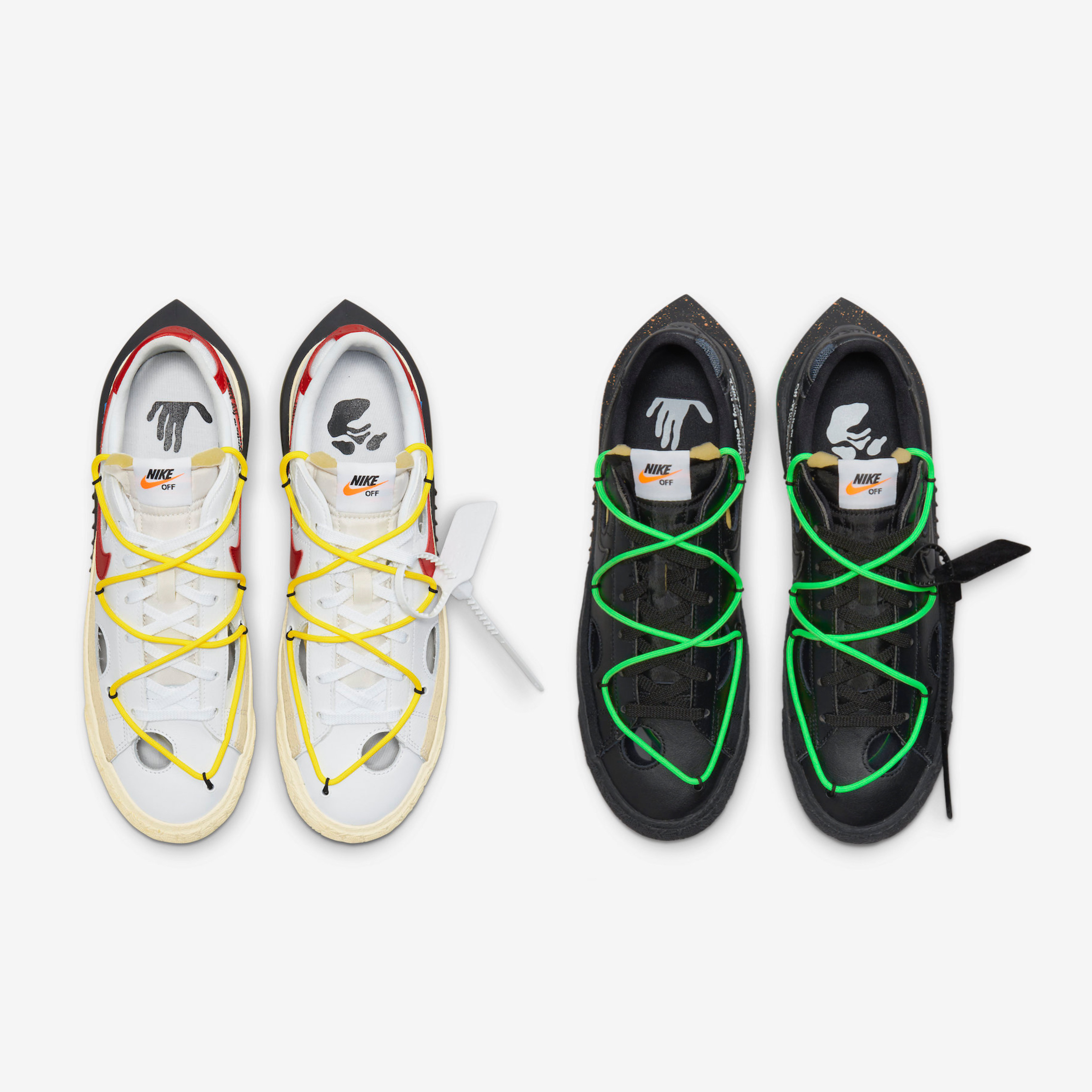 Nike x Off-White Blazer Low '77 White and University Red, Nike x Off-White Blazer Low '77 Black and Electro Green 착용 스타일 - 3