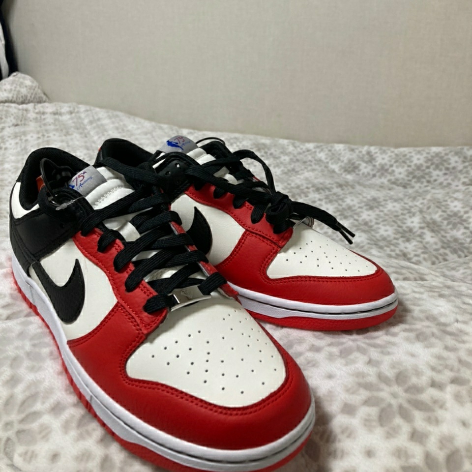 Nike x NBA Dunk Low Retro EMB Black and Chile Red 착용 스타일