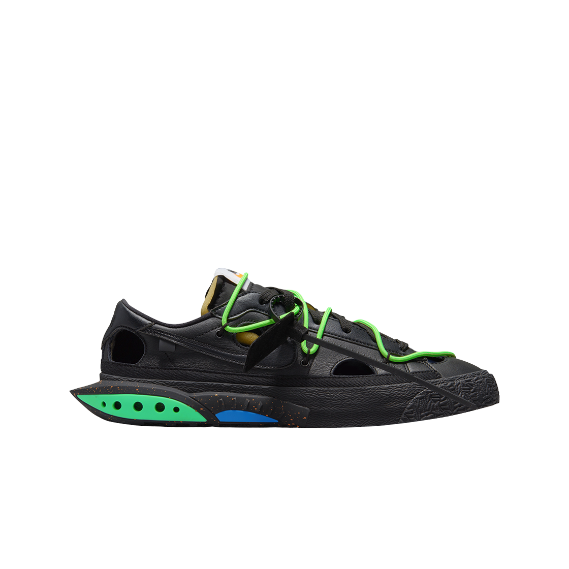 나이키 x 오프화이트 블레이저 로우 '77 블랙 앤 일렉트로 그린