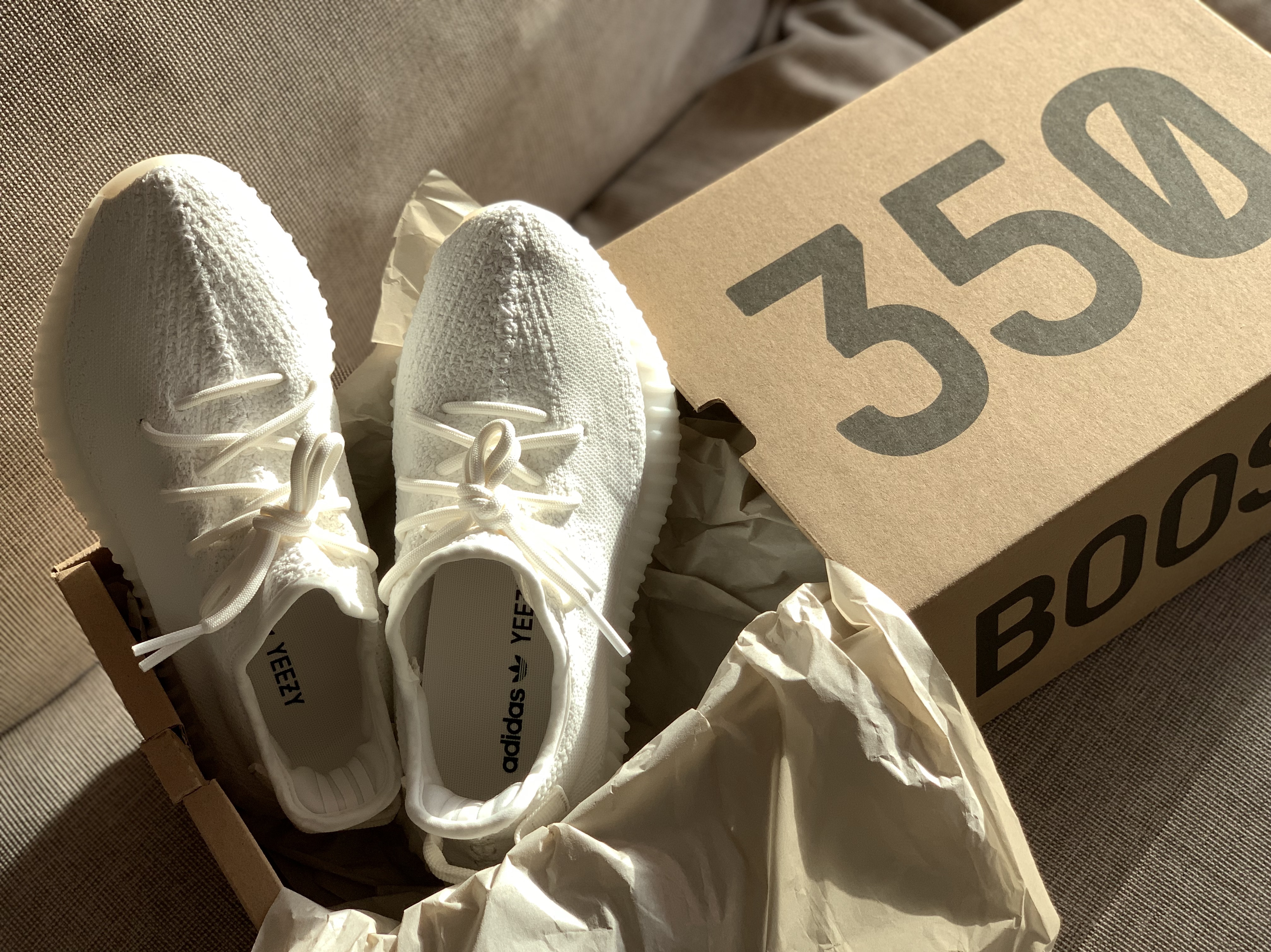 Adidas Yeezy Boost 350 V2 Cream/Triple White 착용 스타일