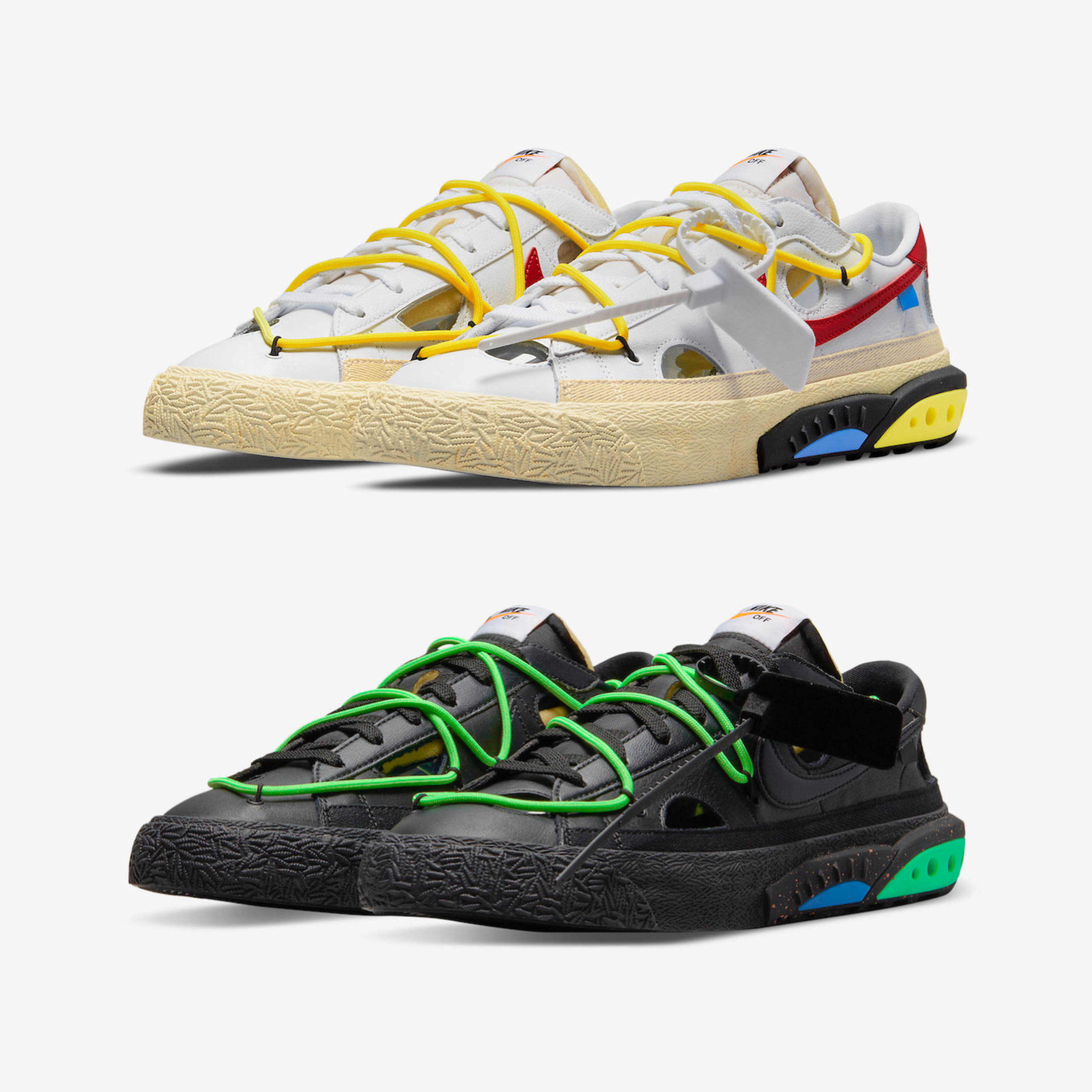 Nike x Off-White Blazer Low '77 White and University Red, Nike x Off-White Blazer Low '77 Black and Electro Green 착용 스타일 - 2