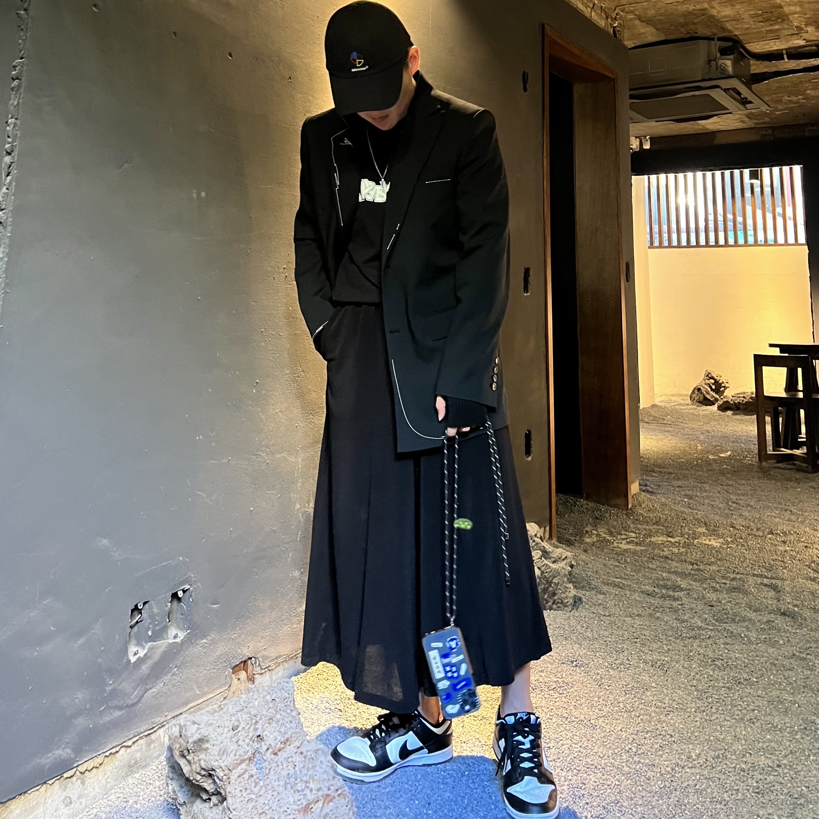 Zara x Ader Error Oversized Blazer Black, Nike Dunk Low Retro Black 착용 스타일 - 1