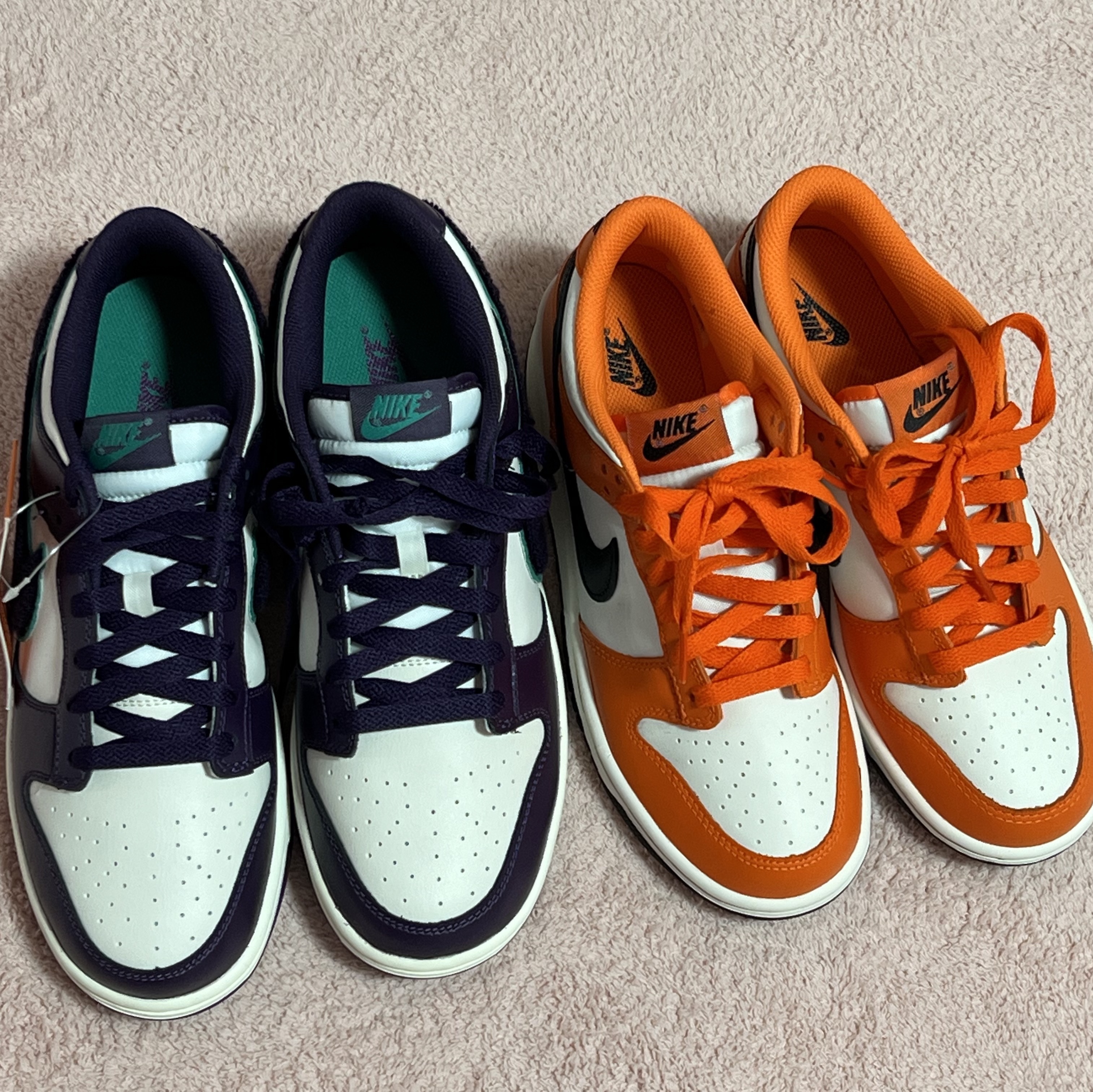 Nike Dunk Low Grand Purple, (GS) Nike Dunk Low Safety Orange 착용 스타일