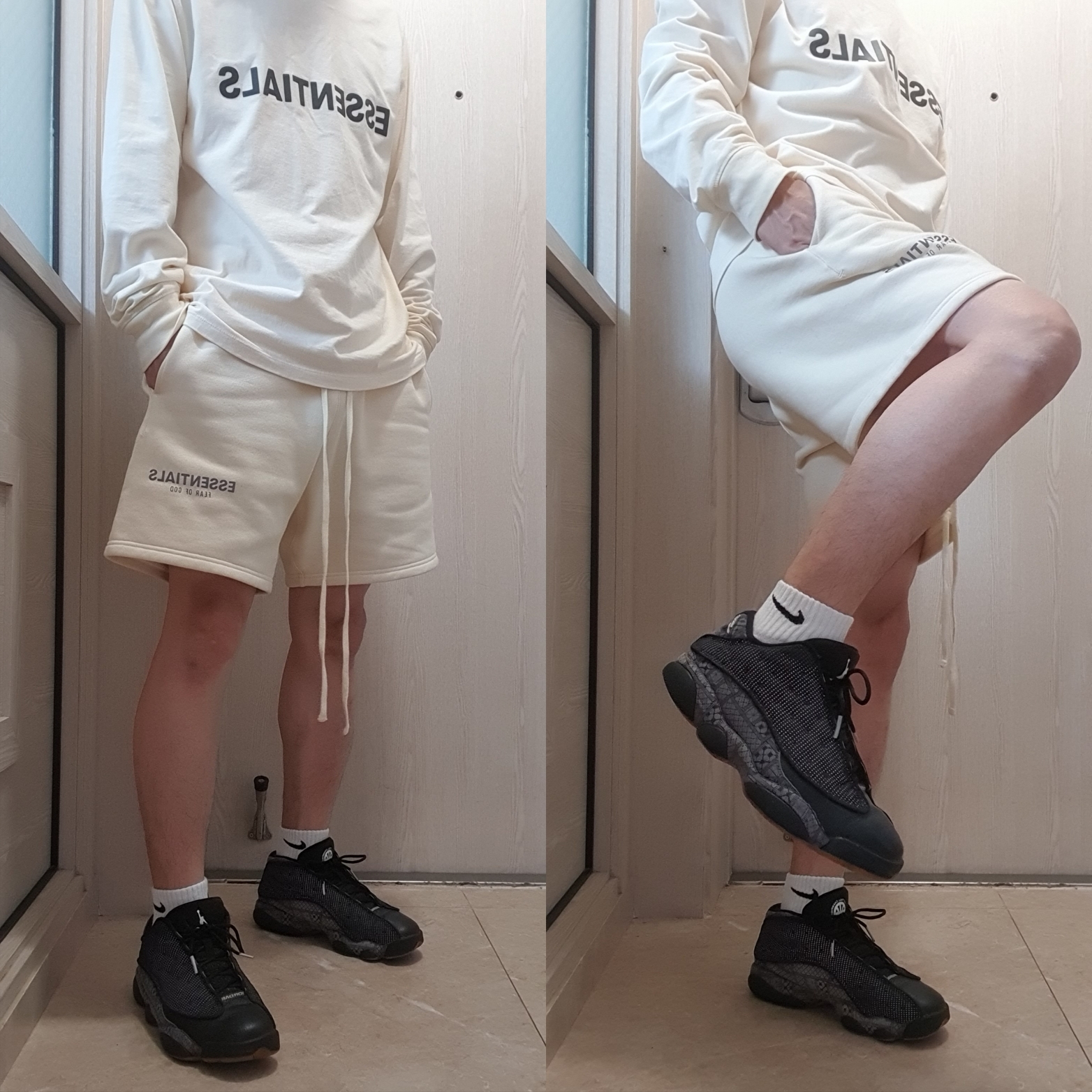 Jordan 13 Retro Low Quai 54, Essentials 3D Silicon Applique Boxy Long Sleeve T-Shirt Buttercream 2020 착용 스타일