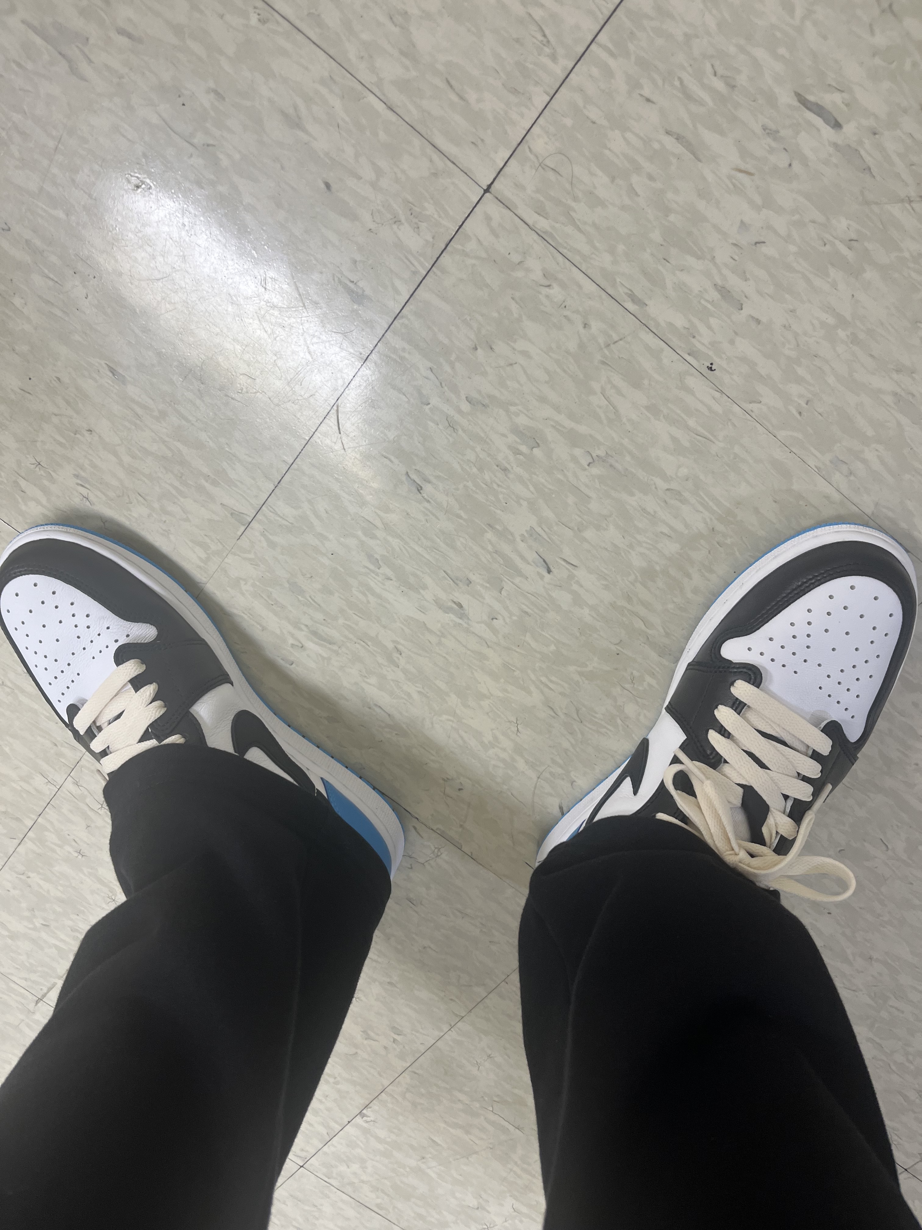 Jordan 1 Retro Low OG Black and Dark Powder Blue 착용 스타일 - 2