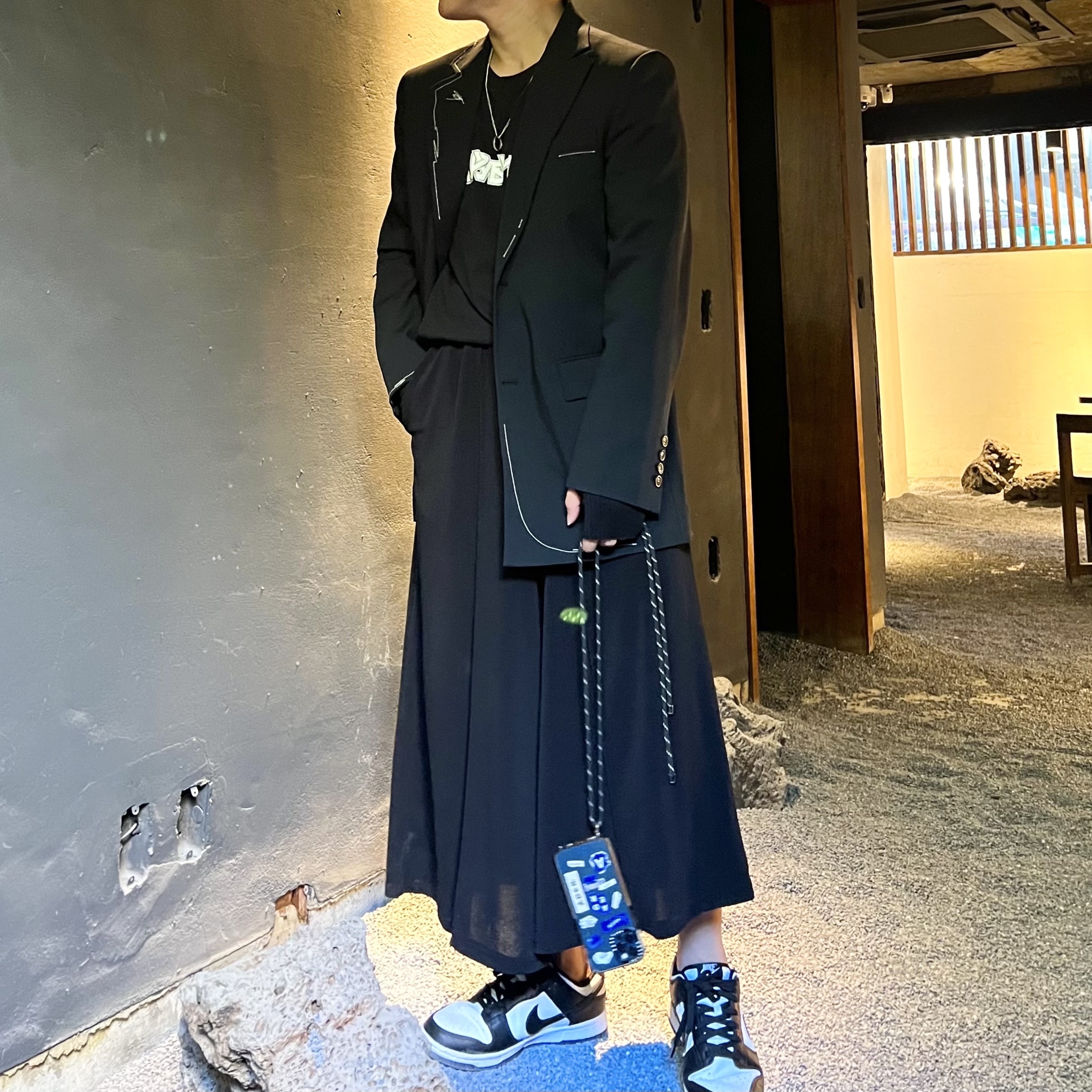 Zara x Ader Error Oversized Blazer Black, Nike Dunk Low Retro Black 착용 스타일 - 2