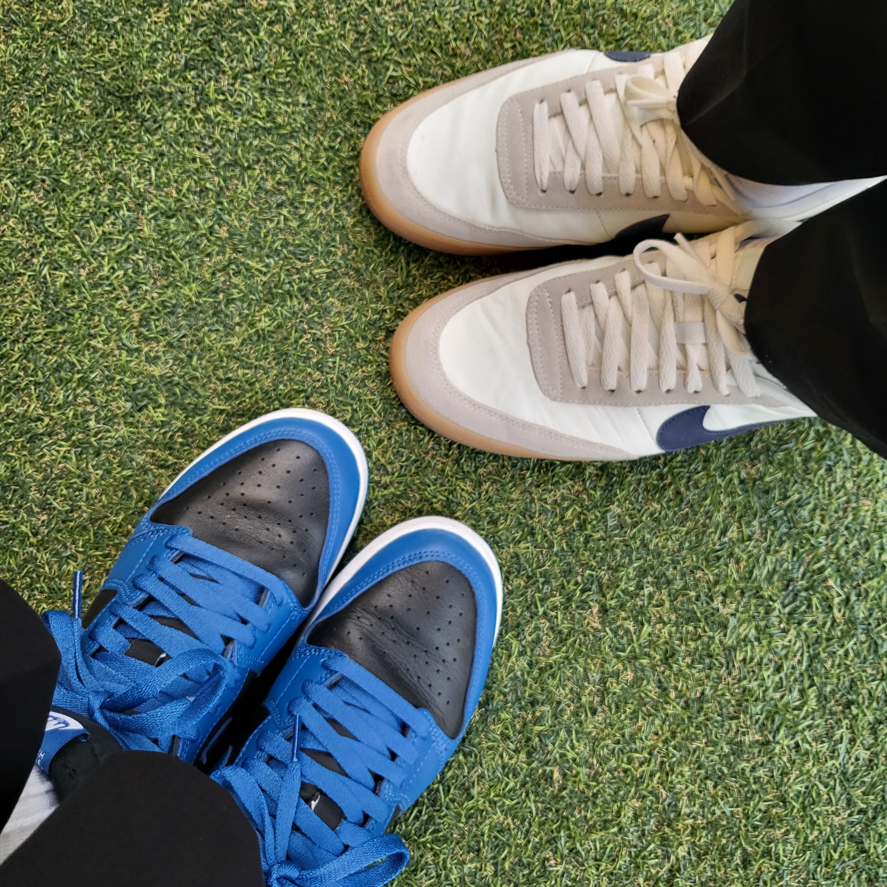 Jordan 1 Retro High OG Dark Marina Blue, Nike x J.Crew Killshot 2 Sail Midnight Navy 착용 스타일