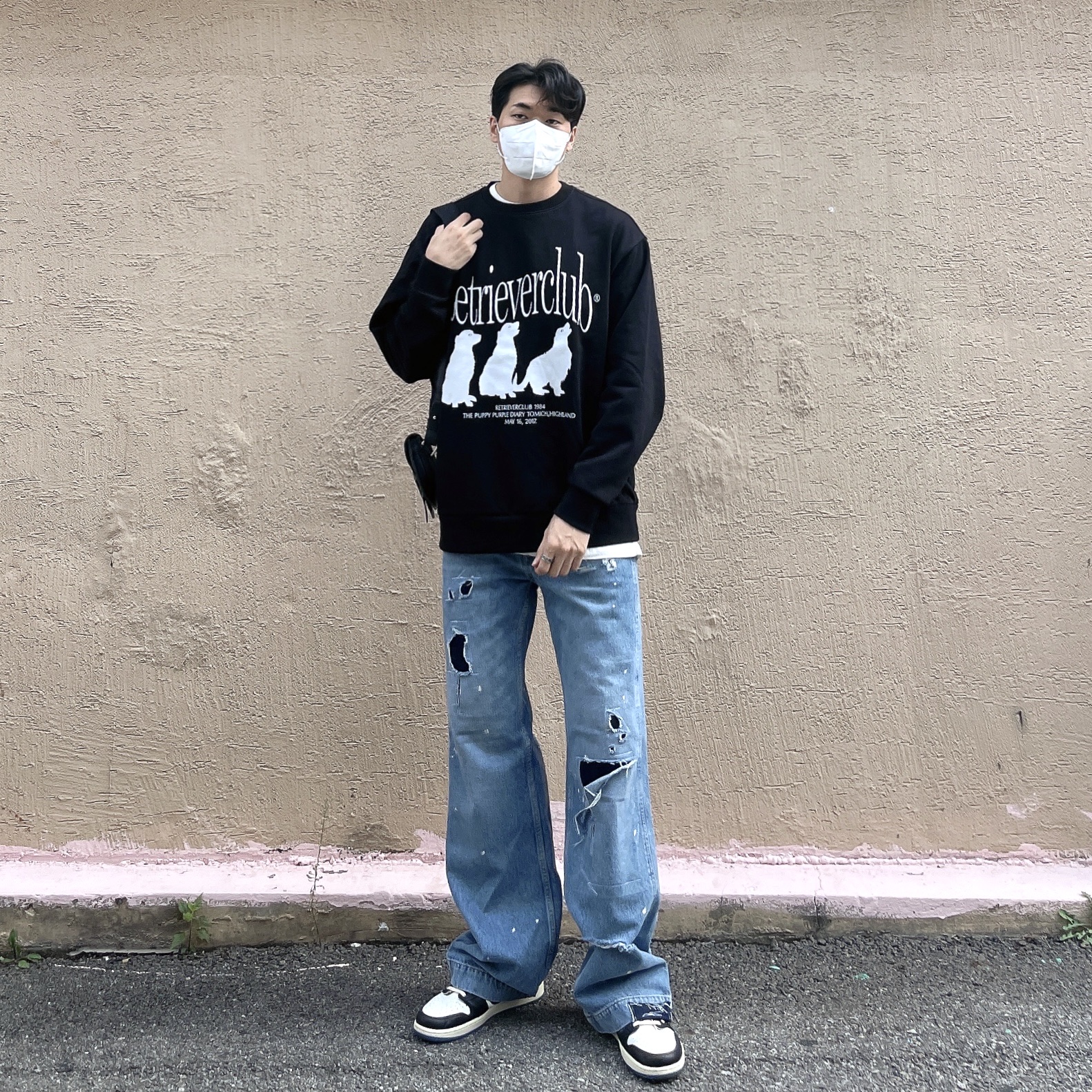 Zara x Ader Error Patchwork Jeans Blue, Jordan 1 x Travis Scott x Fragment Retro Low OG SP Military Blue 착용 스타일