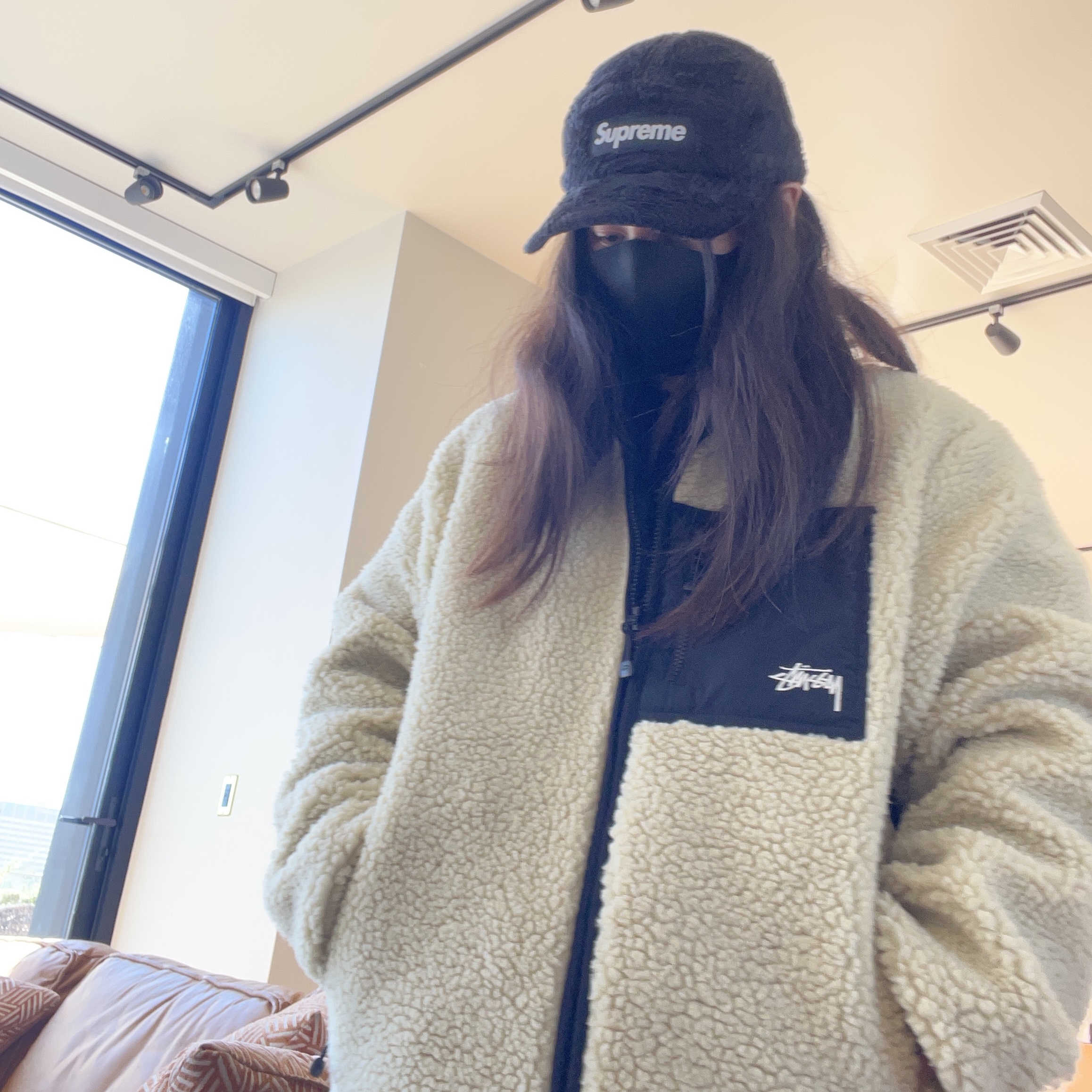 Supreme Swirl Fleece Camp Cap Black - 22FW, Stussy 8 Ball Sherpa Jacket Natural 착용 스타일