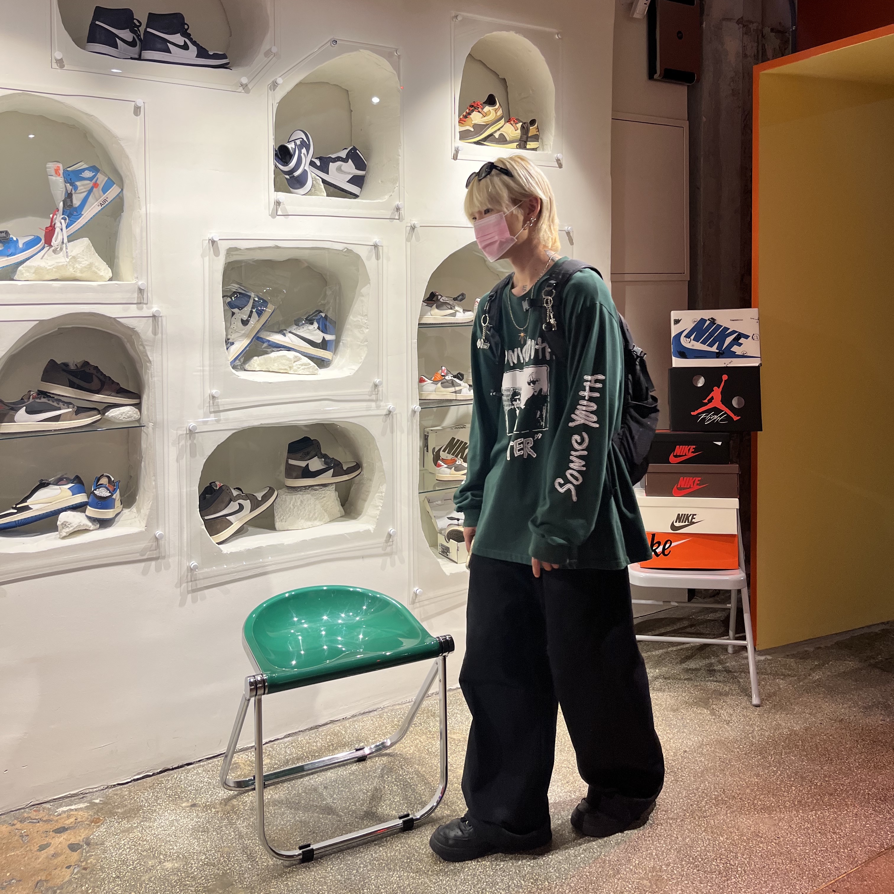 Jordan 1 x Travis Scott x Fragment Retro Low OG SP Military Blue, Jordan 1 x Travis Scott x Fragment Retro High OG SP Military Blue 착용 스타일