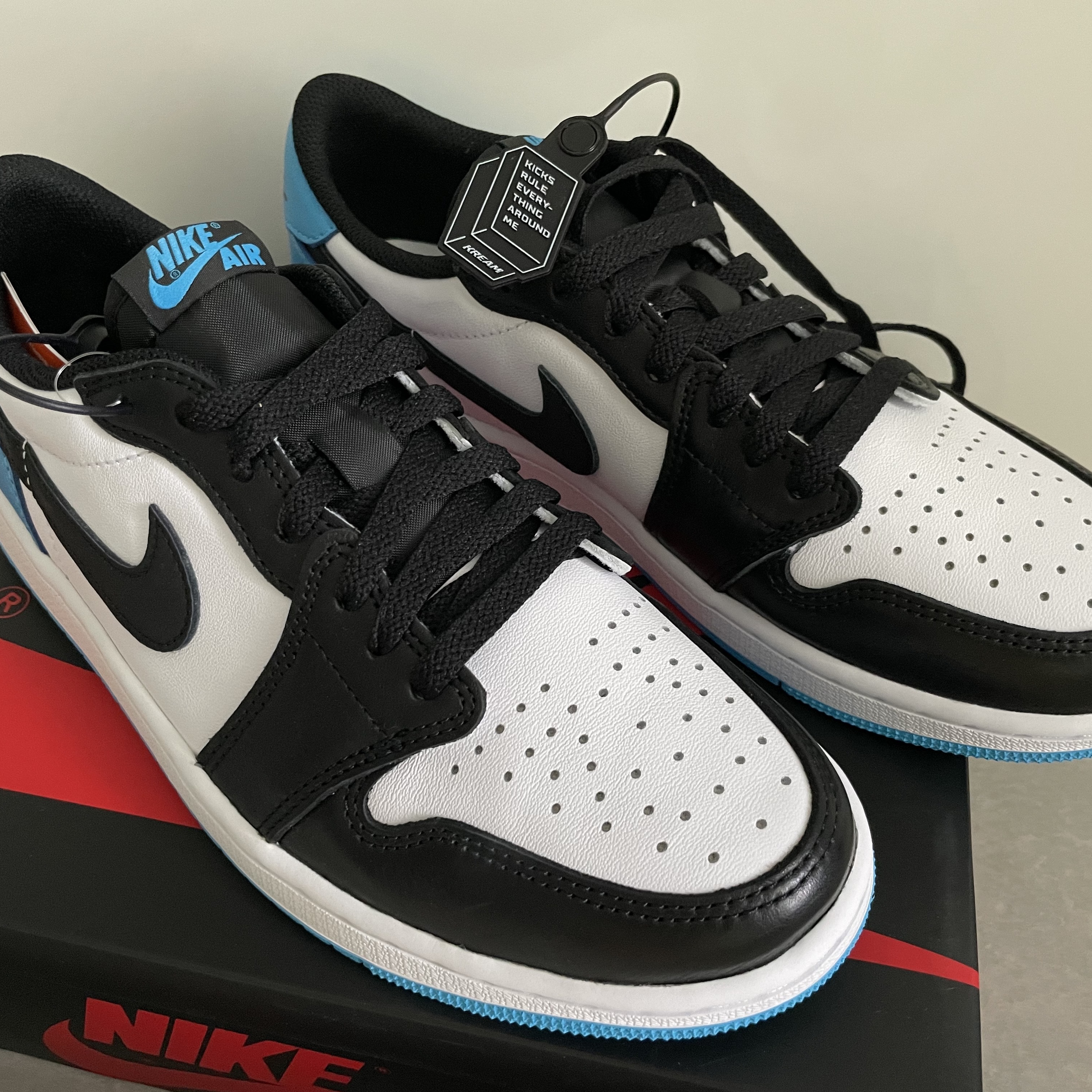 Jordan 1 Retro Low OG Black and Dark Powder Blue 착용 스타일