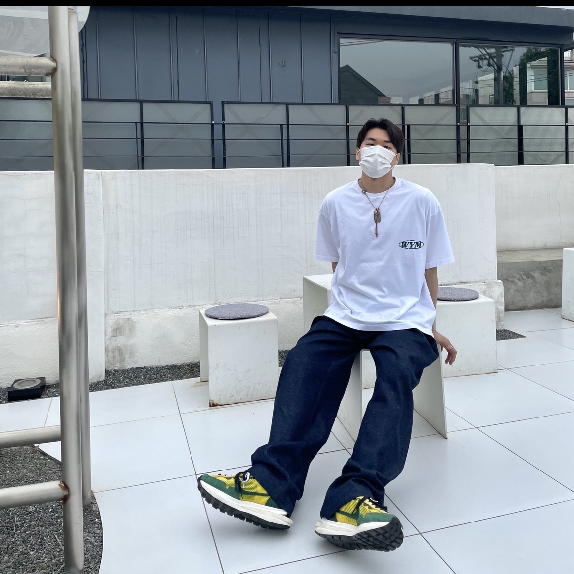 Nike x Sacai VaporWaffle Tour Yellow & Gorge Green Sail 착용 스타일