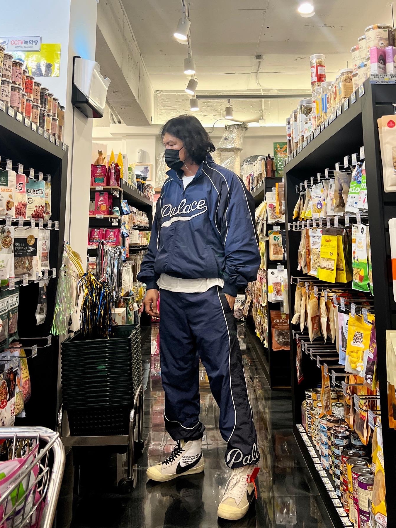 Palace Sport Mit Script Jacket Navy - 22FW, Palace Sport Mit Script Bottoms Navy - 22FW 착용 스타일