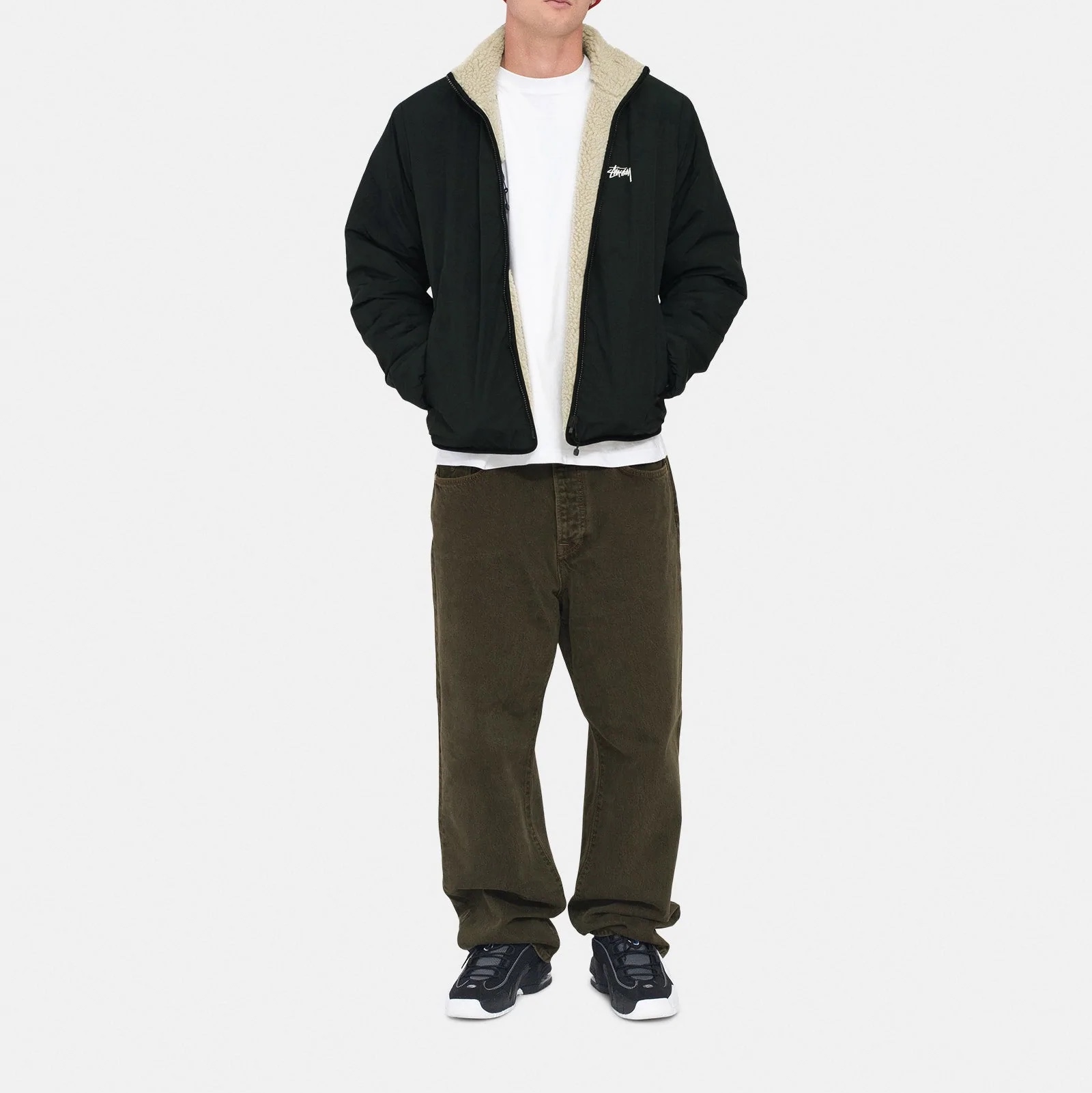 Stussy 8 Ball Sherpa Jacket Natural 착용 스타일 - 4