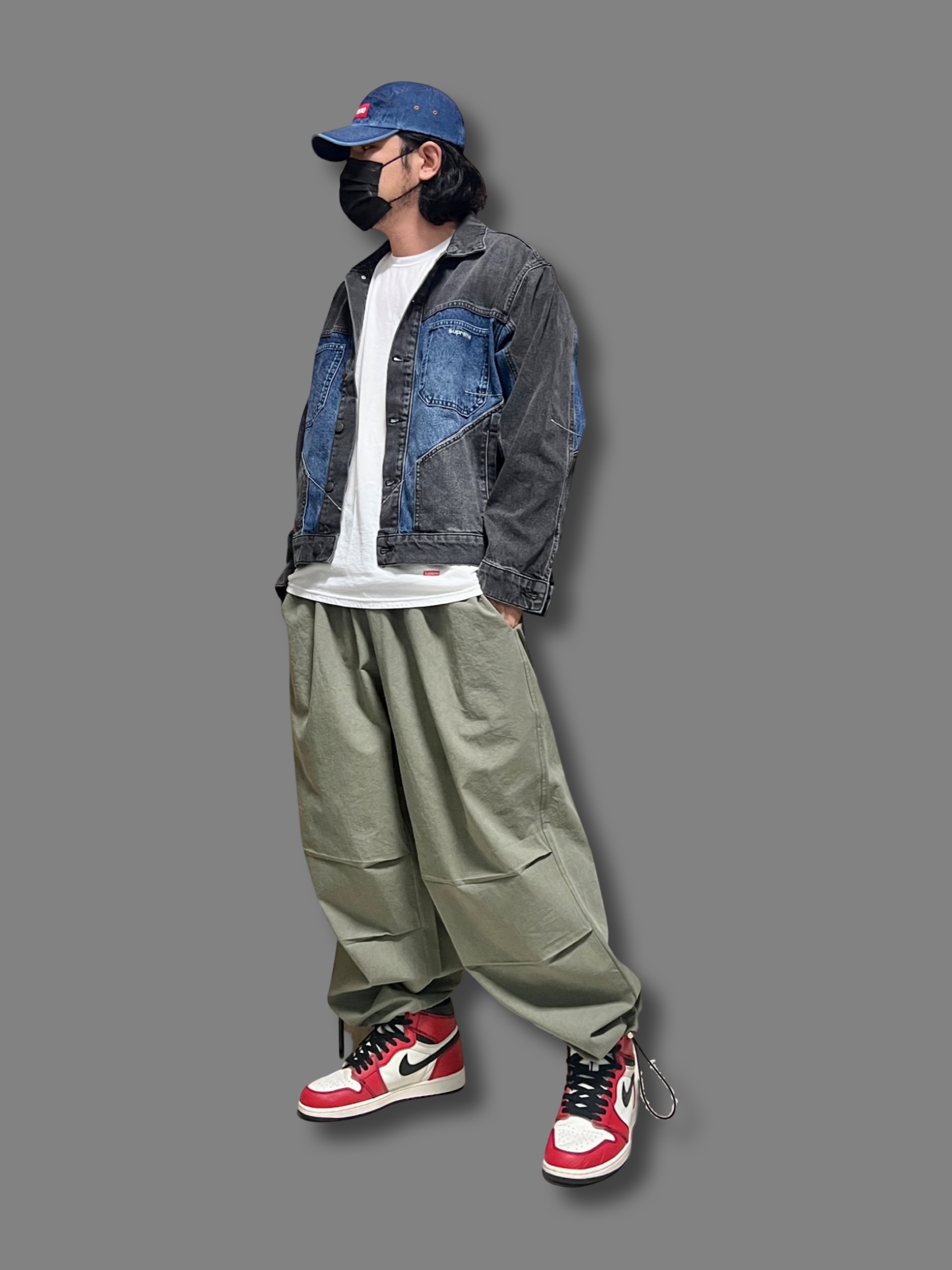 Supreme 2-Tone Paneled Denim Jacket Black - 22FW, Jordan 1 Retro High OG Defiant SB LA to Chicago 착용 스타일