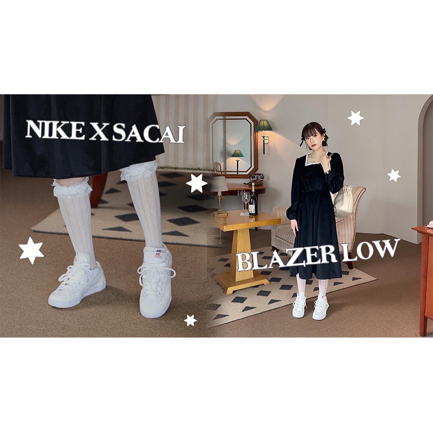 Nike x Sacai Blazer Low White Patent Leather 착용 스타일 - 4