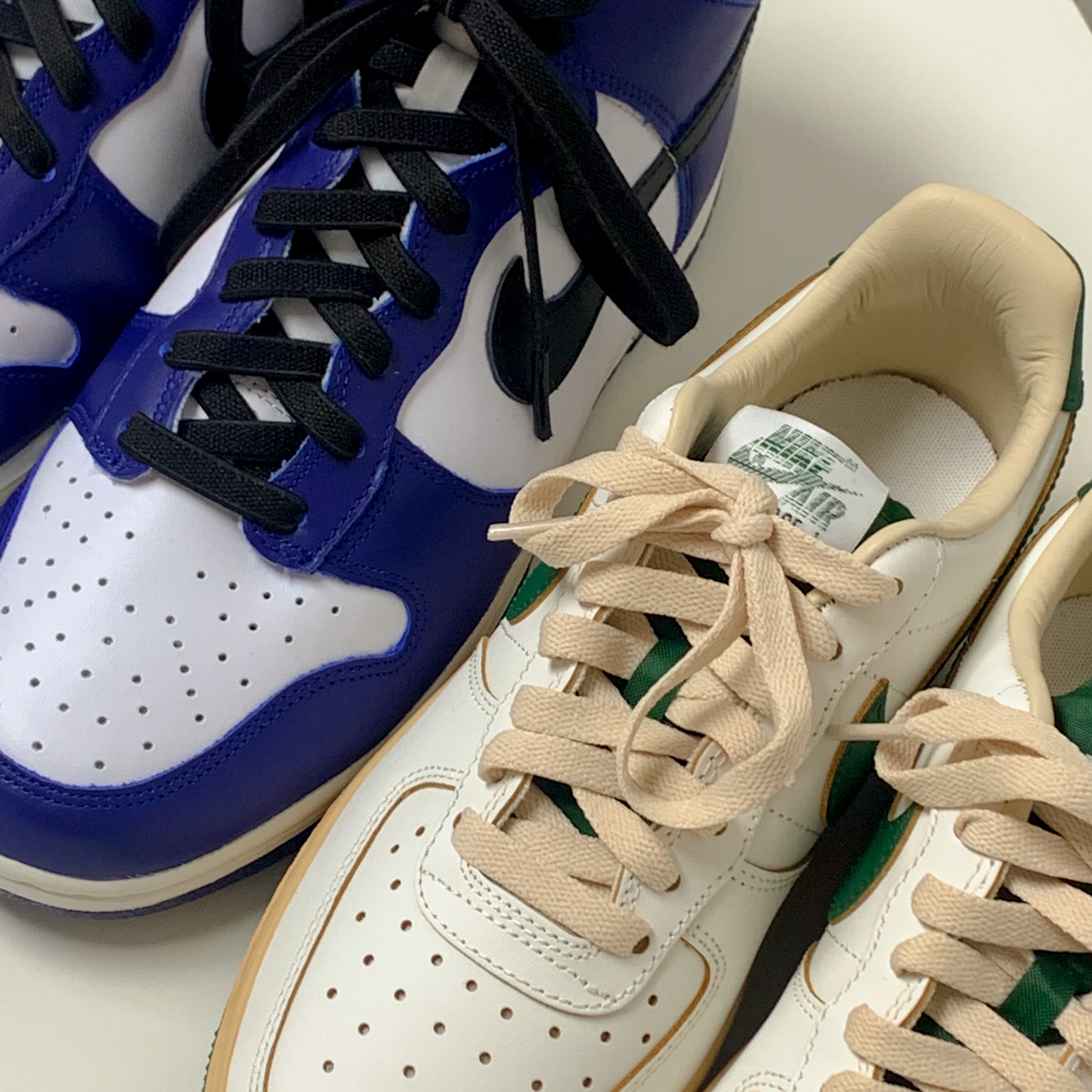(W) Nike Dunk High Deep Royal Blue, (W) Nike Air Force 1 Low Gorge Green 착용 스타일