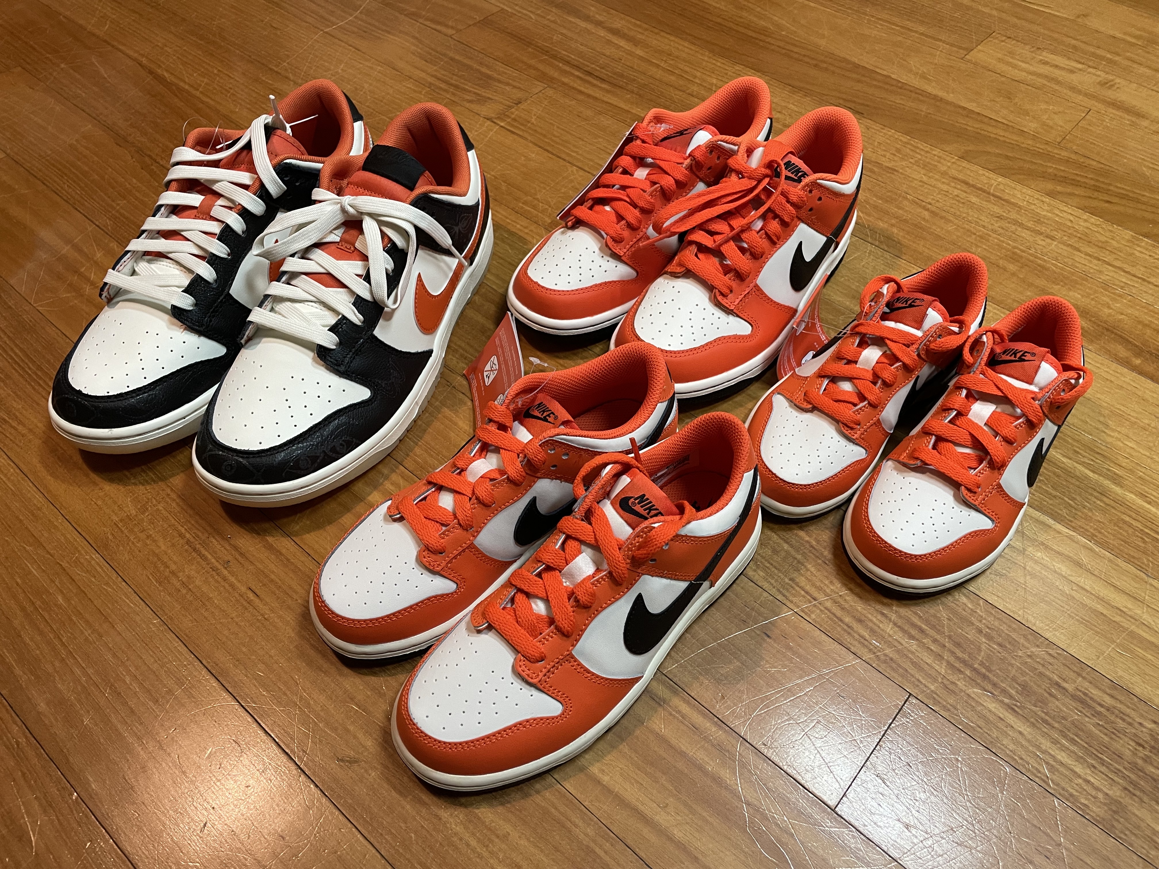 Nike Dunk Low Retro PRM Halloween, (GS) Nike Dunk Low Safety Orange 착용 스타일 - 1