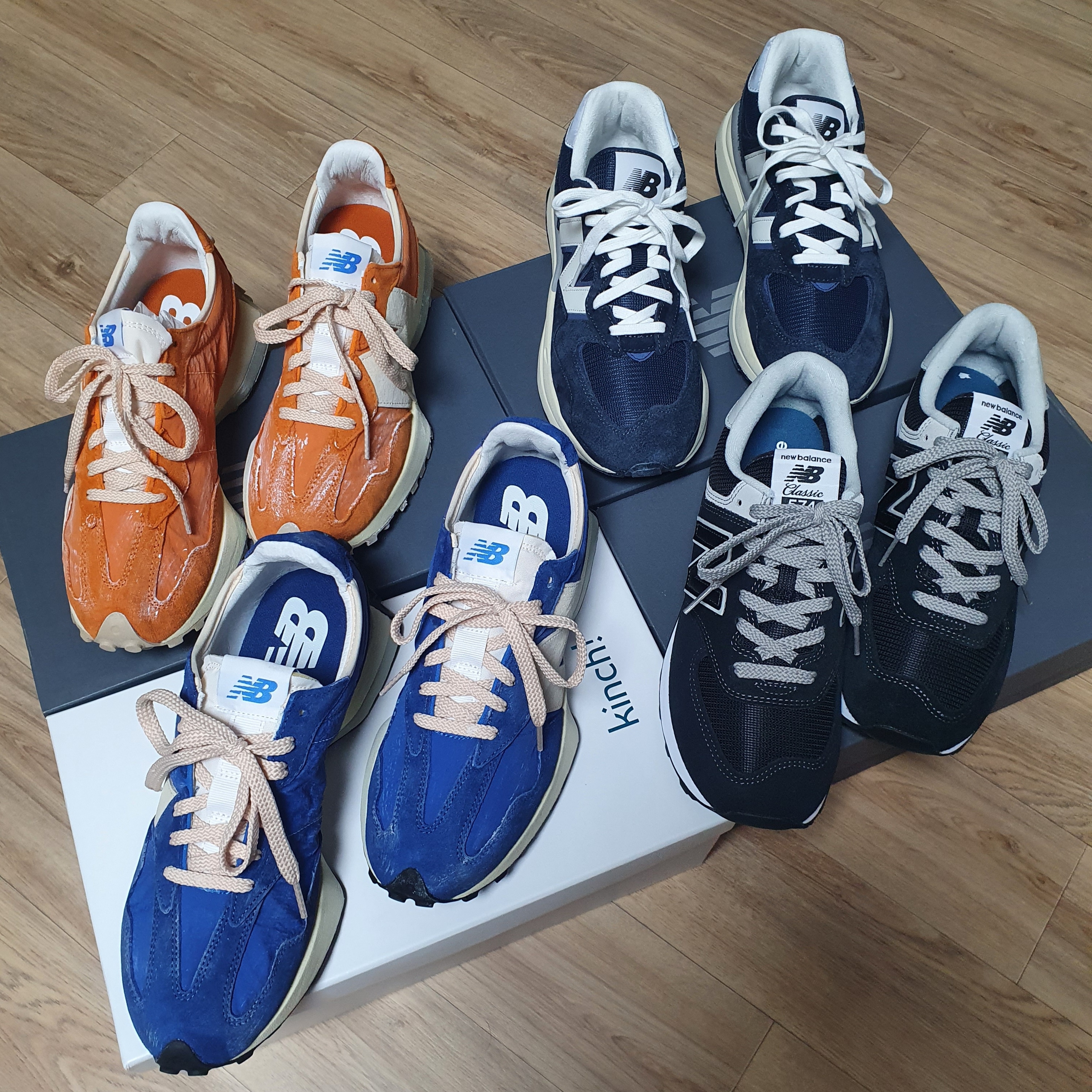 New Balance 5740 Vintage Lux Eclipse, New Balance 327 Vintage Luxe Orange 착용 스타일 - 4