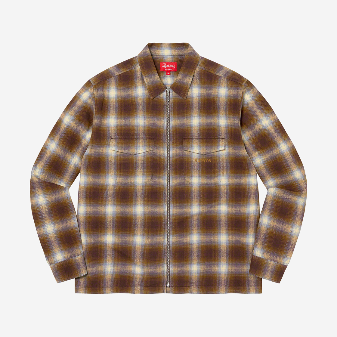 Supreme Shadow Plaid Flannel Zip Up Shirt Brown - 22FW 상세 이미지 1