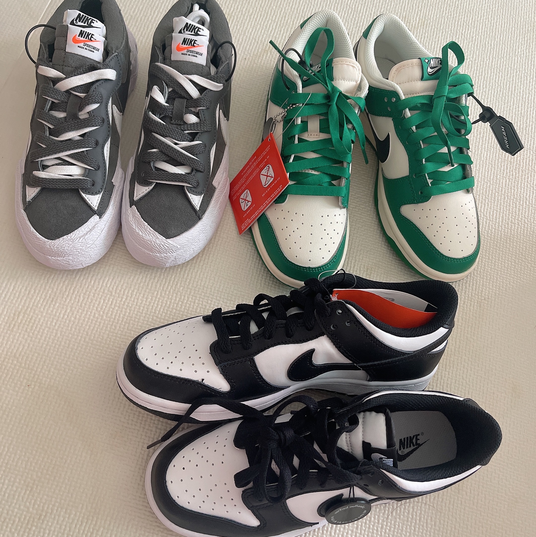 Nike x Sacai Blazer Low Iron Grey, Nike Dunk Low Retro SE Jackpot Malachite 착용 스타일