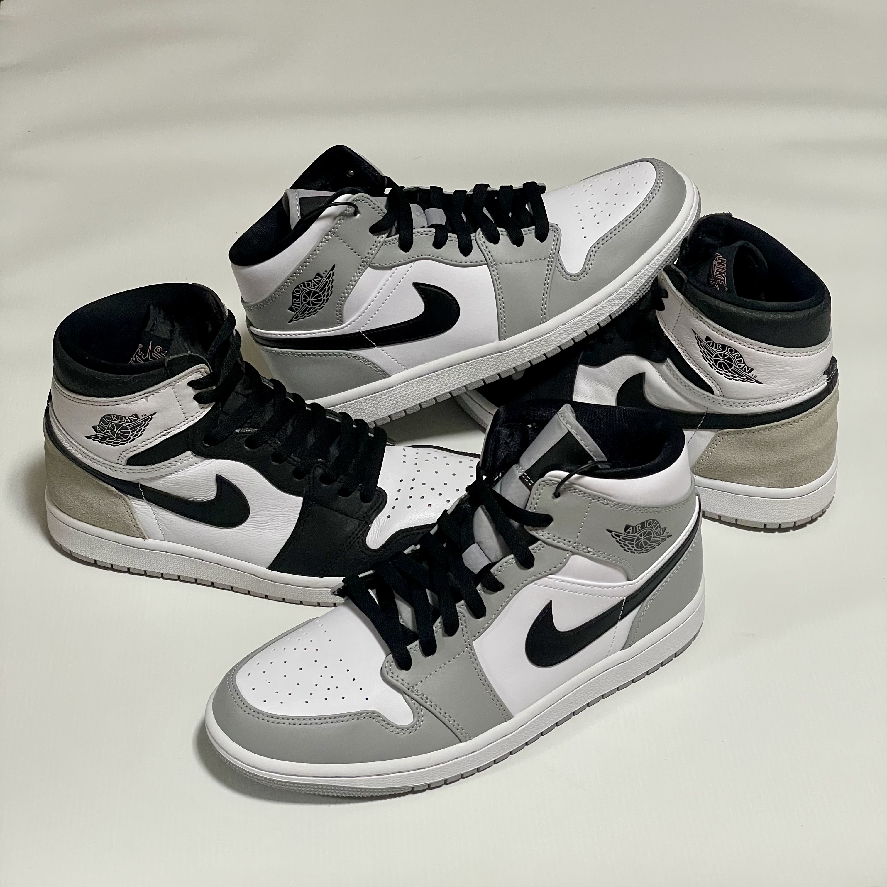 Jordan 1 Mid Light Smoke Grey, Jordan 1 Retro High OG Bleached Coral 착용 스타일 - 4